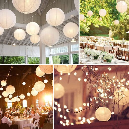(Lot de 10) Lampion en papier Ø30cm avec LED, décoration pour fête / anniversaire /