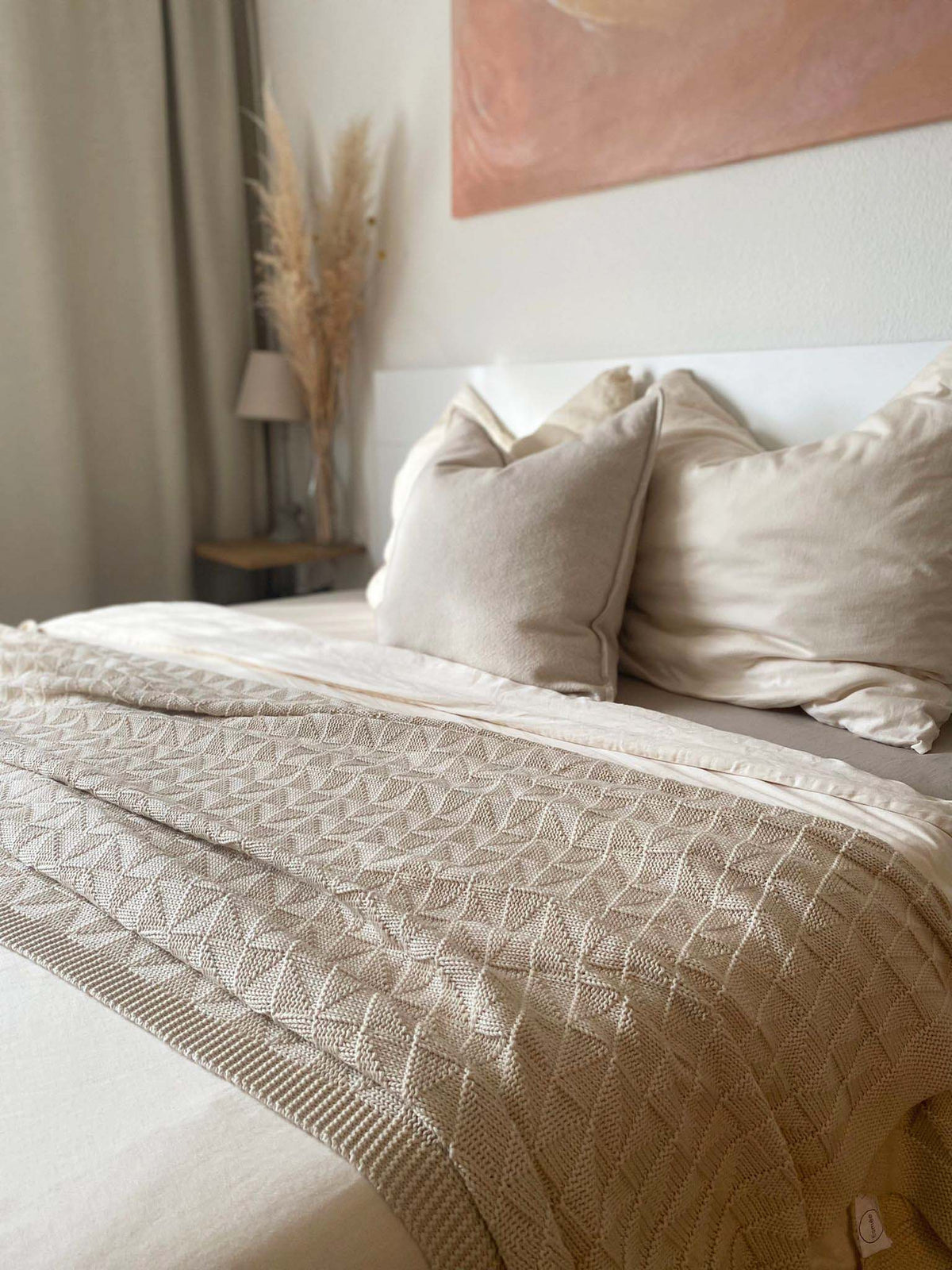 "Thia Oatmeal" Bettbezug / Duvetbezug aus Cremefarbenem Bio Baumwoll-Satin, 240 x 240 cm