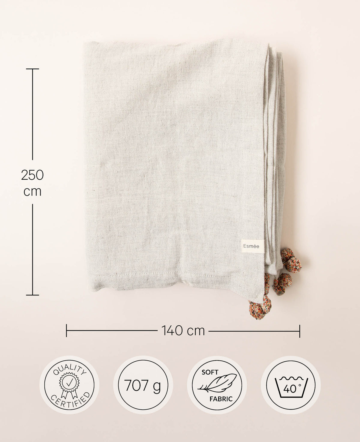 Nappe Cleo, pompons, 140x240