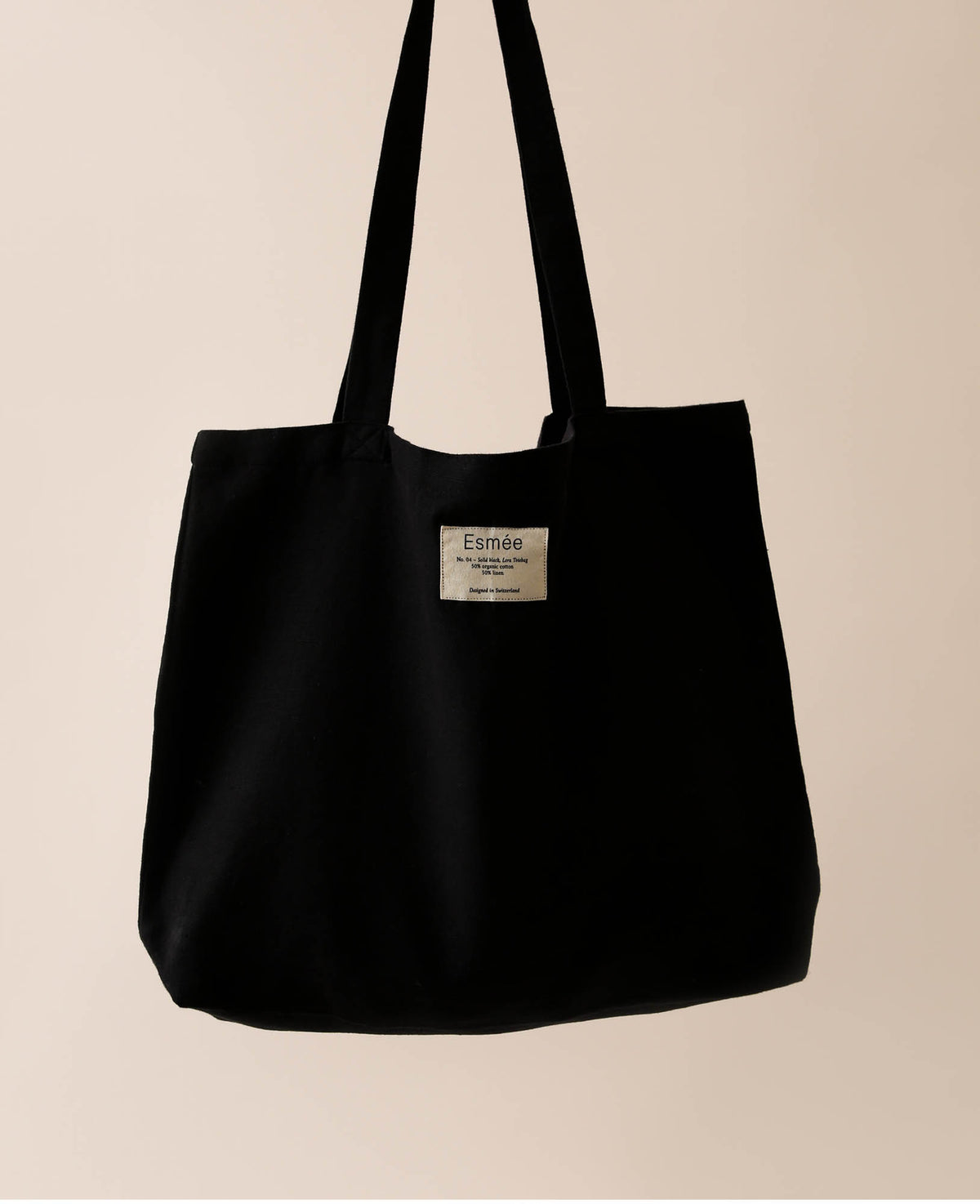 Totebag "Lora" aus schwarzem Baumwoll-Leinenmix, 47 cm x 40 cm