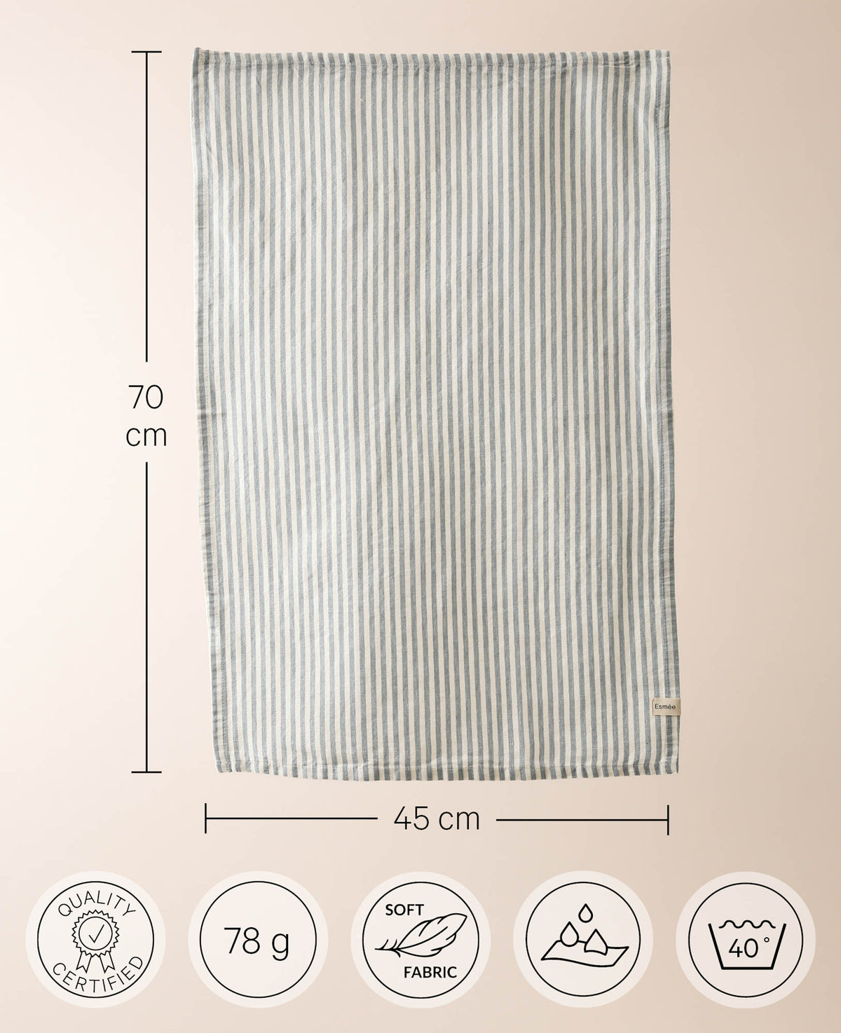 Sol kitchen towel, blue-white, 45x70