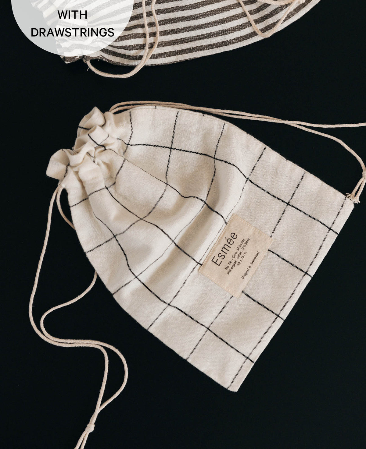 Beutel / Tasche "Milou" aus weissem, kariertem Baumwoll-Leinenmix, 20 cm x 28 cm, als Brotsack, Gemüsetasche oder für Wäsche und Schuhe beim Reisen