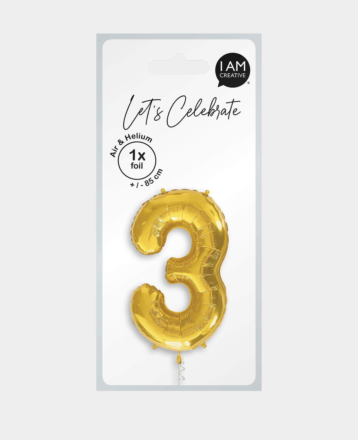 Ballon aluminium chiffre « 3 », 85 x 45 x 15 cm, or