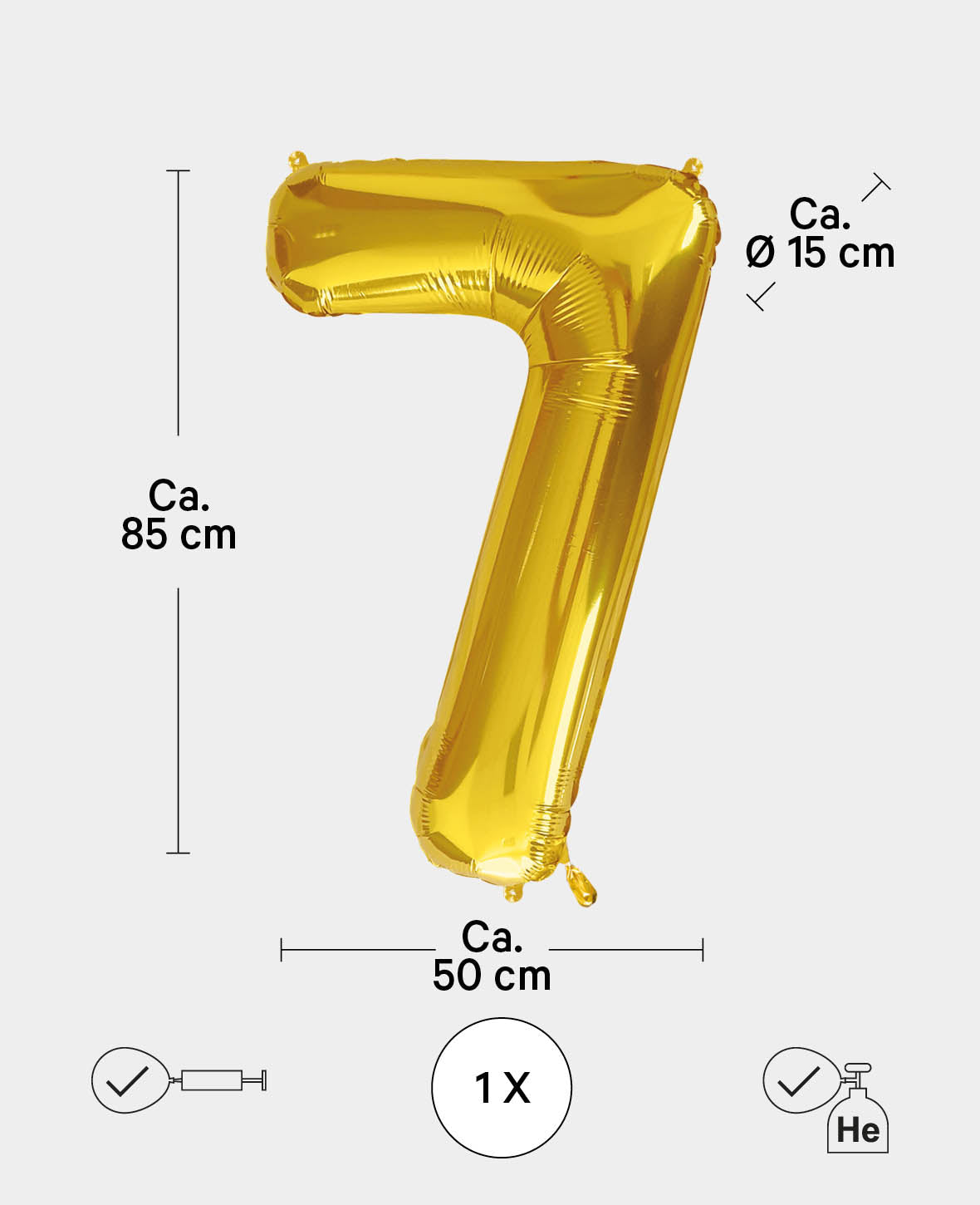 Ballon en aluminium chiffre « 7 », 85 x 50 x 15 cm, doré