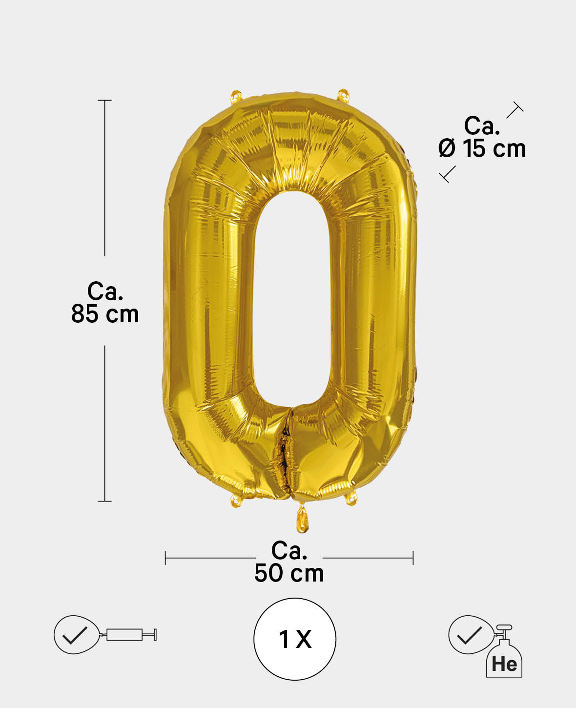 Foil Balloon Number "0", 85 x 50 x 15 cm, Gold