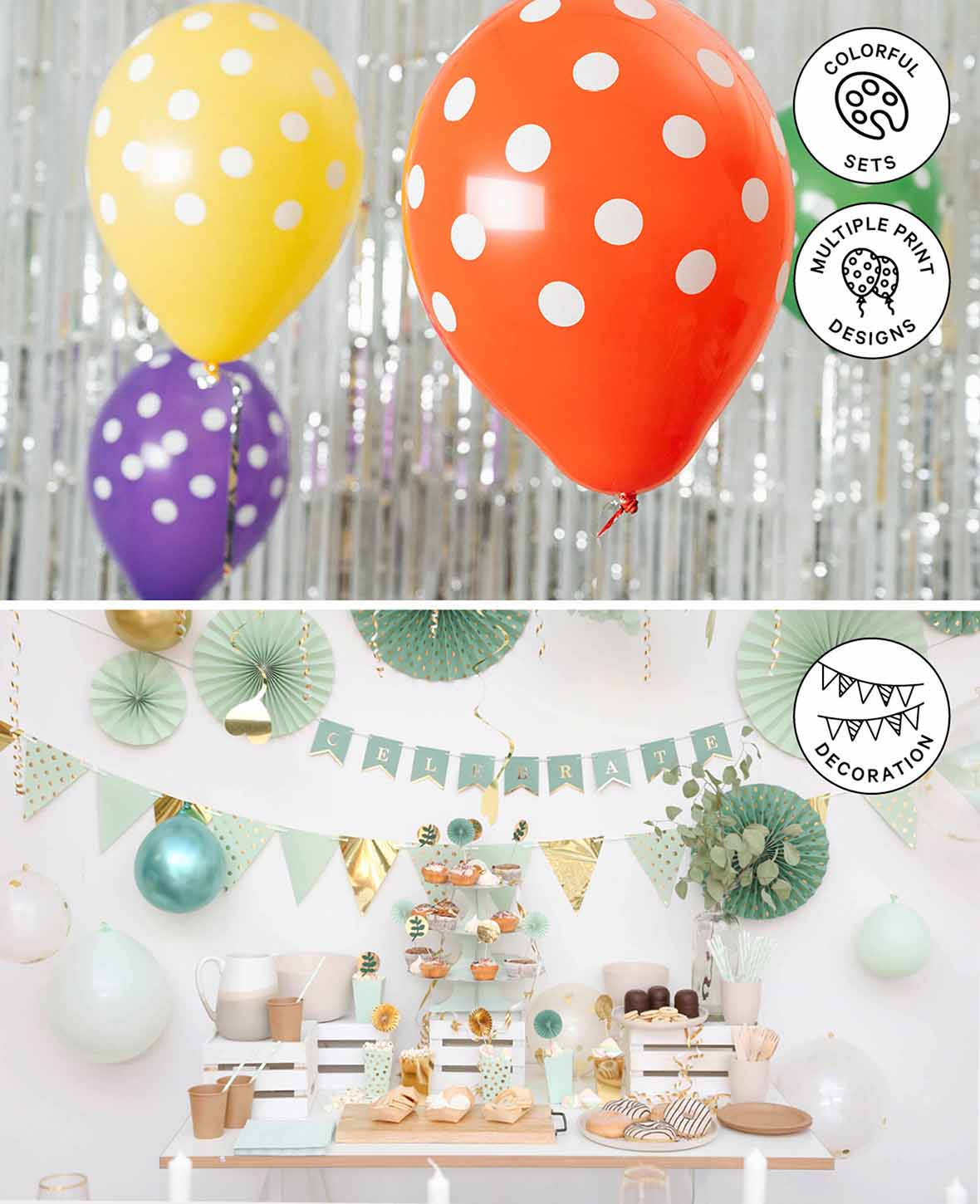Ballons de clown, 27 cm, Couleurs assorties, 6 pièces