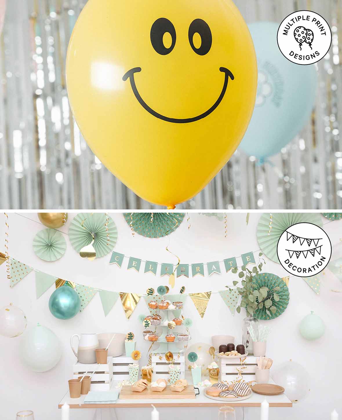 Balloons Smiley, 27 cm, Yellow, 6 pcs.