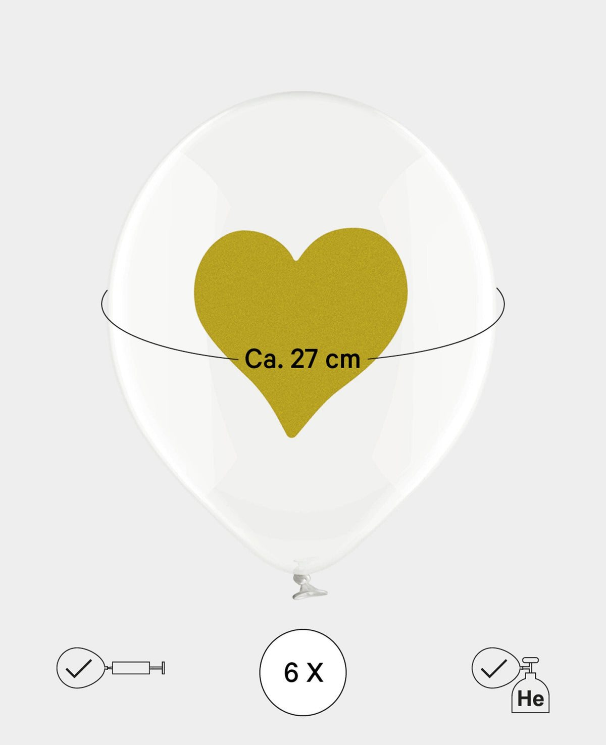 Ballons cœur, 27 cm, transparent, 6 p.