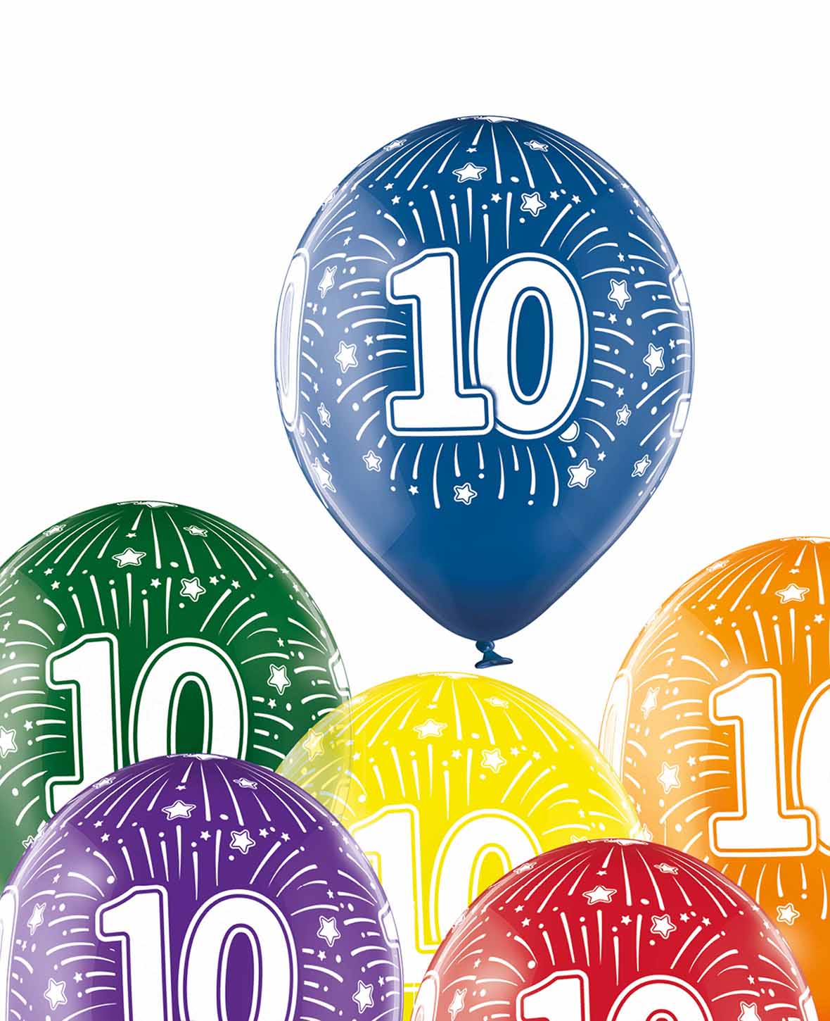 Balloons "10", 27 cm, Colourful, 6 pcs.