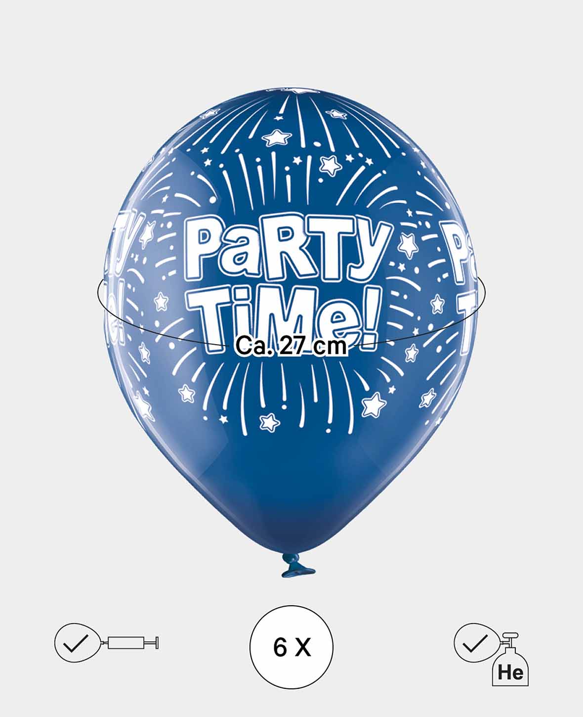 Ballons de Baudruche Party Time, 27 cm, Couleurs Assorties, 6 pièces.