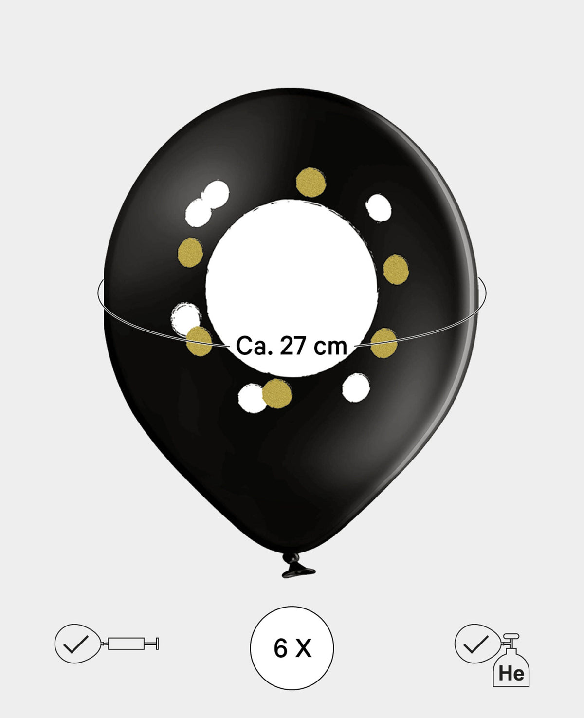 Ballons avec champ d'écriture à personnaliser, 27 cm, Noir, 6 p.