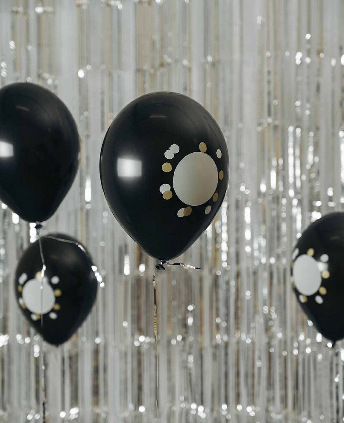 Ballons avec champ d'écriture à personnaliser, 27 cm, Noir, 6 p.