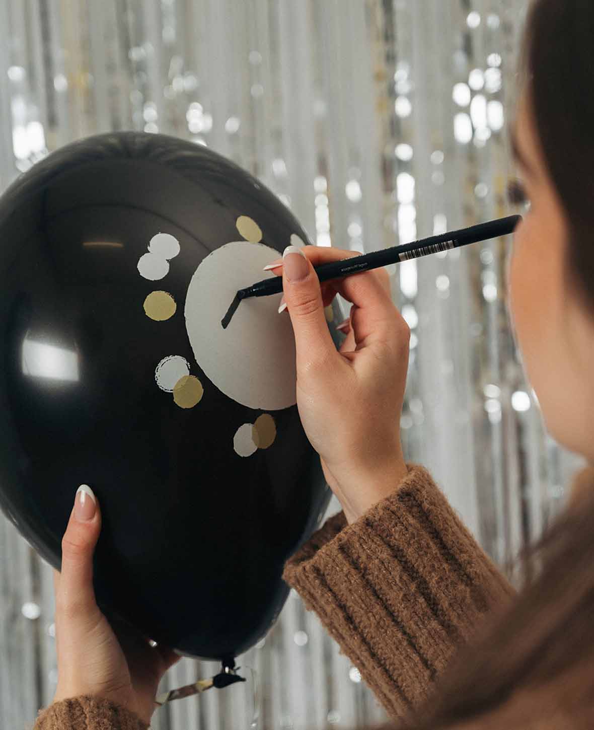Ballons avec champ d'écriture à personnaliser, 27 cm, Noir, 6 p.