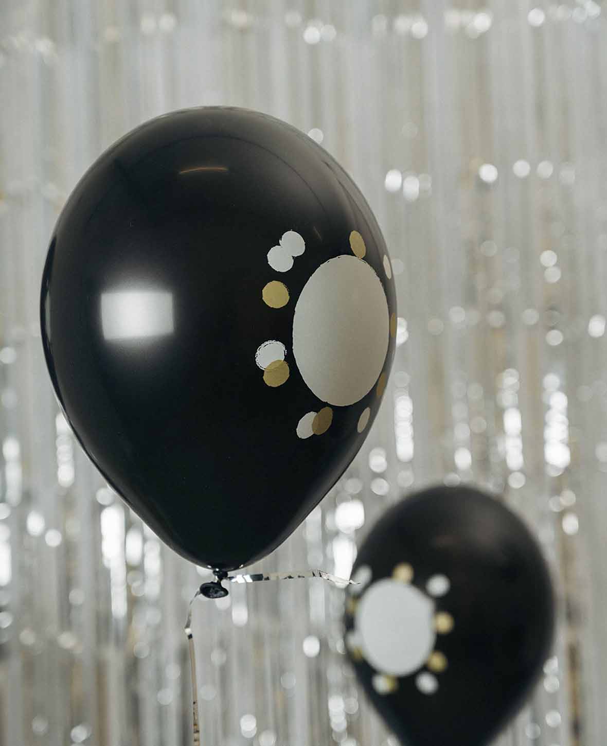 Ballons avec champ d'écriture à personnaliser, 27 cm, Noir, 6 p.
