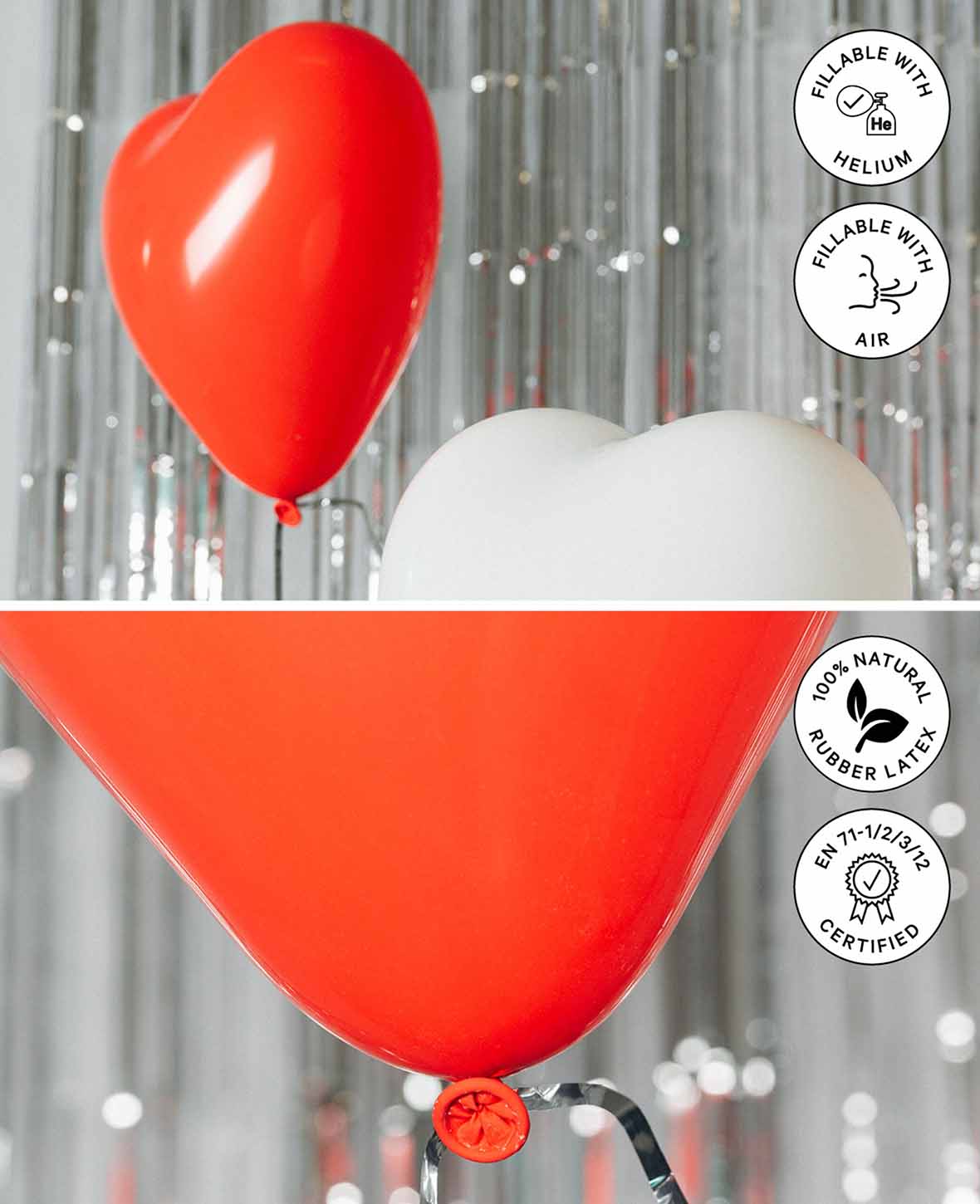 Ballons en forme de cœur, 28 cm, blancs, 6 pcs.