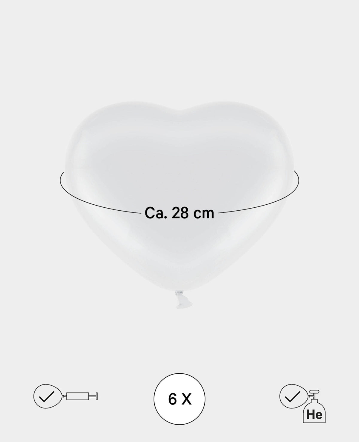 Ballons en forme de cœur, 28 cm, blancs, 6 pcs.