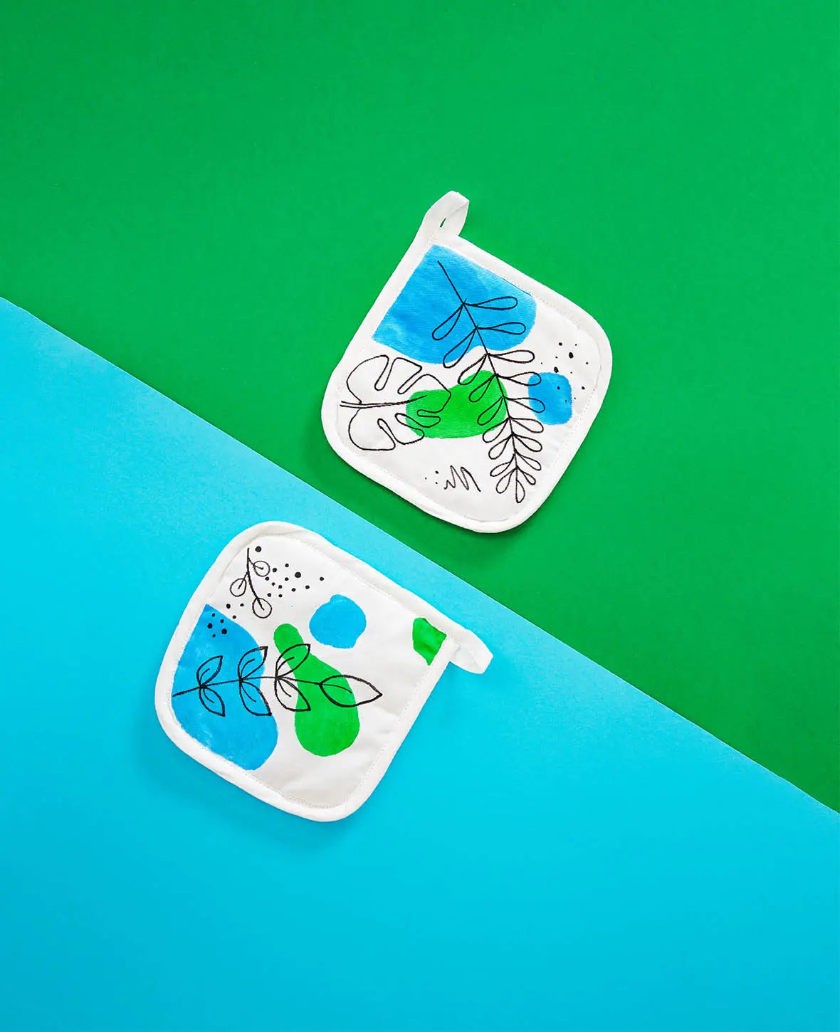 Set de bricolage manique, avec marqueurs textiles noir et bleu clair, vert clair, 5 pièces