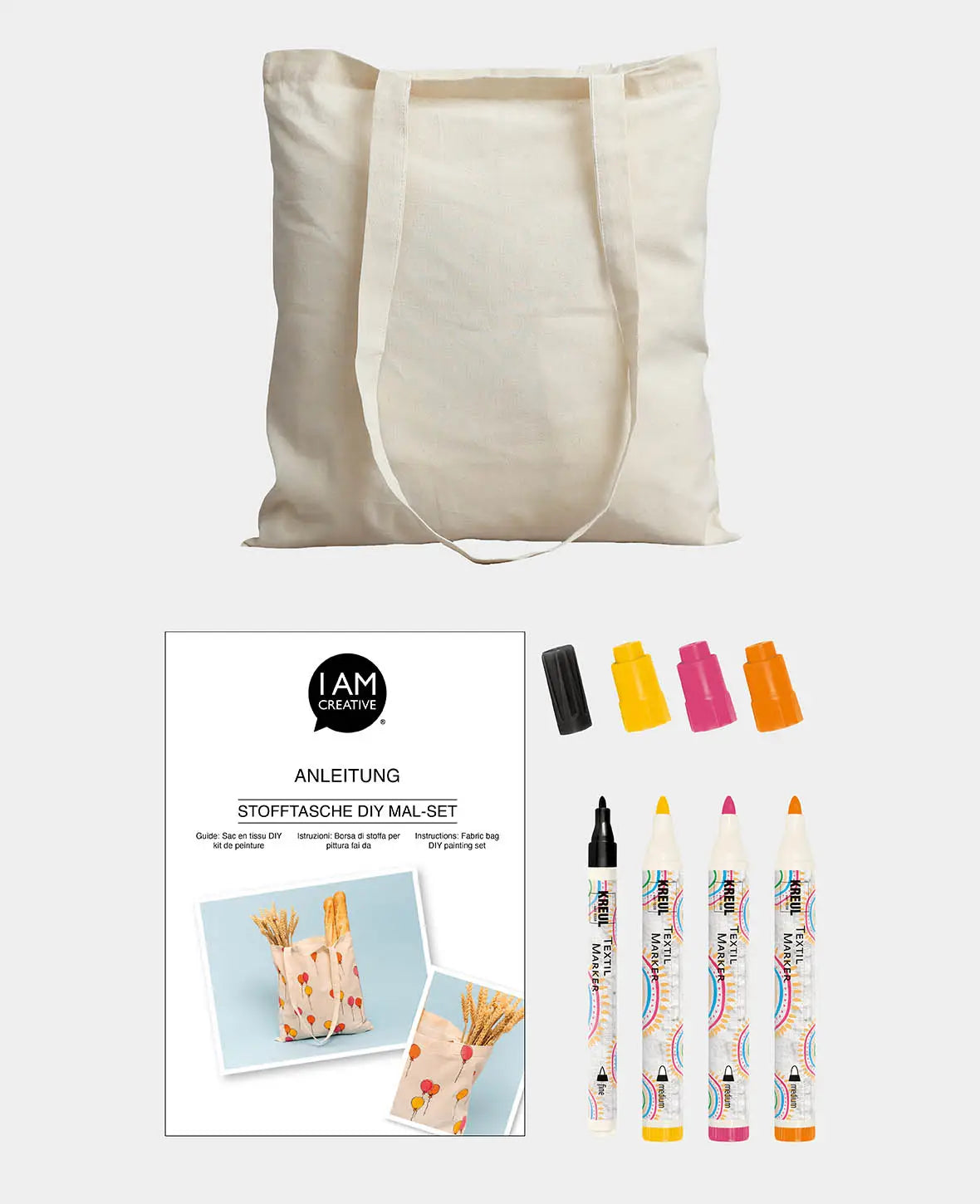 Kit de peinture DIY pour sac en tissu, 5 pièces, avec marqueurs textiles rose, orange et jaune