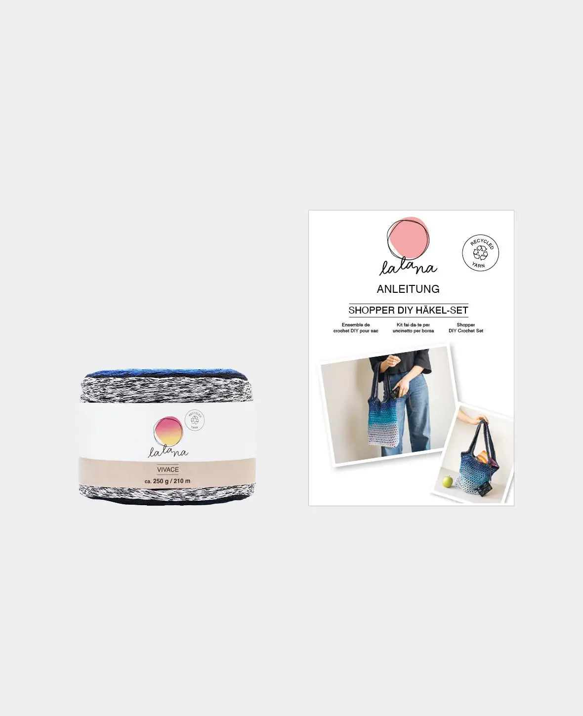 DIY Häkel-Set "Shopper", Häkeltasche zum Selberhäkeln inklusive Anleitung, geeignet für Anfänger und Profis, in Blautönen, 2-teilig.