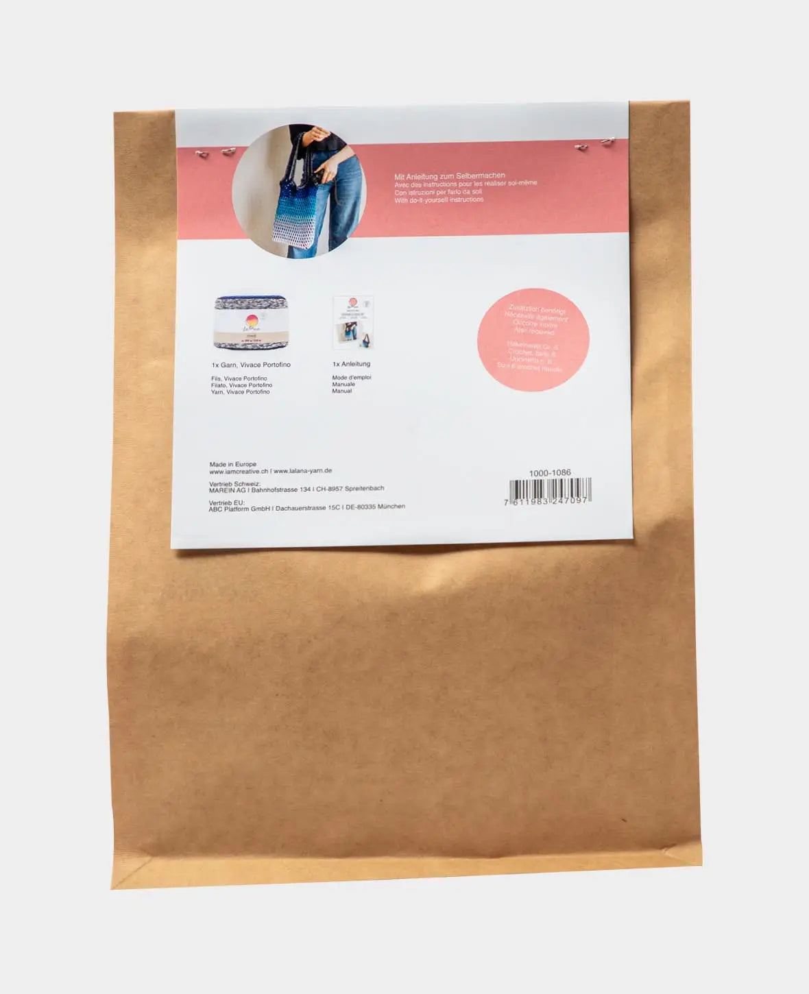 DIY Häkel-Set "Shopper", Häkeltasche zum Selberhäkeln inklusive Anleitung, geeignet für Anfänger und Profis, in Blautönen, 2-teilig.