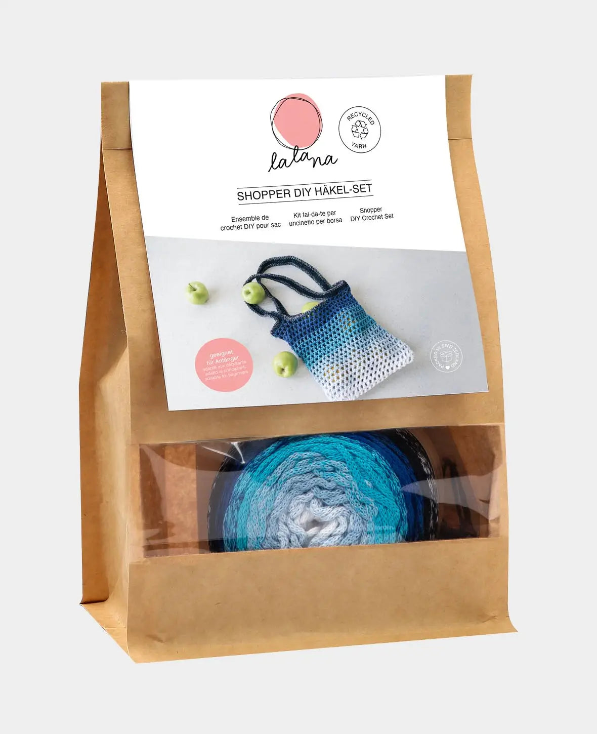 DIY Häkel-Set "Shopper", Häkeltasche zum Selberhäkeln inklusive Anleitung, geeignet für Anfänger und Profis, in Blautönen, 2-teilig.