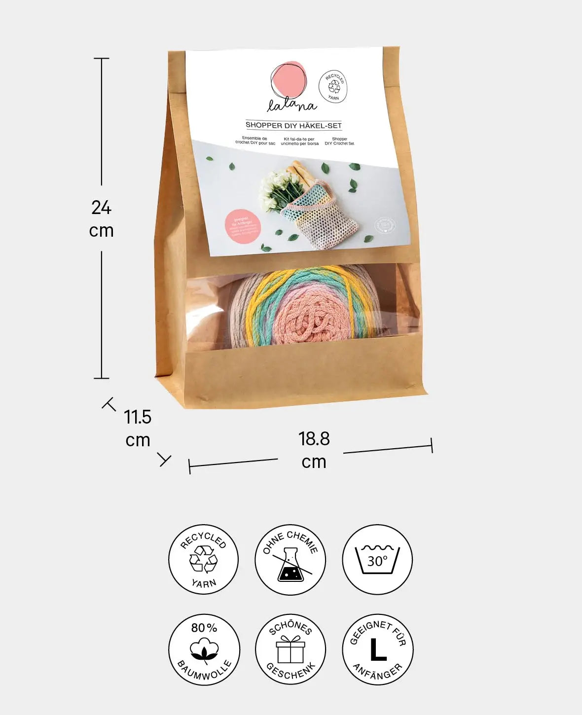 DIY Häkel-Set "Shopper", Häkeltasche zum Selberhäkeln inklusive Anleitung, geeignet für Anfänger und Profis, in Pastell, 2-teilig.