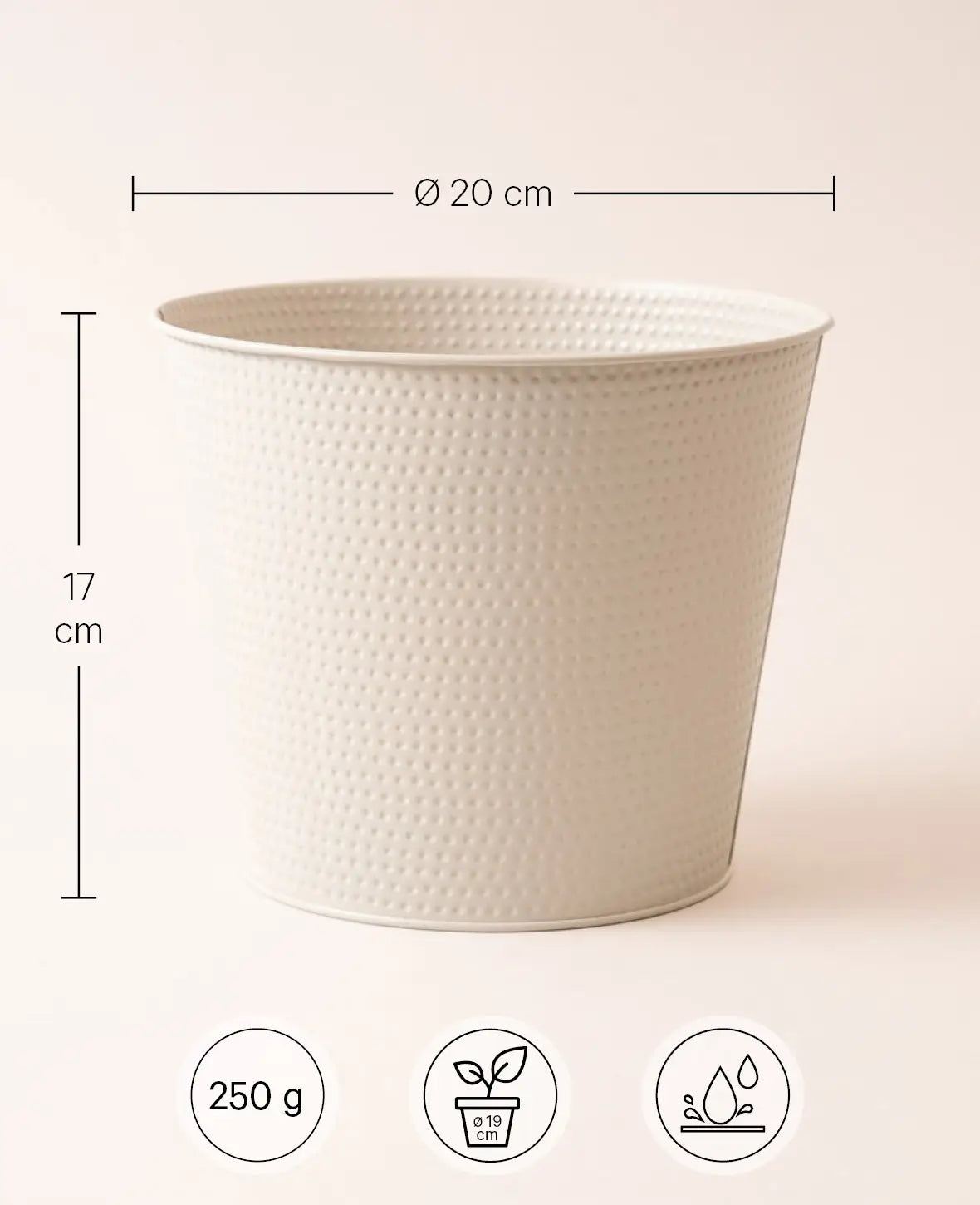 Sheet metal flower pot, taupe, 19.5x17.5cm