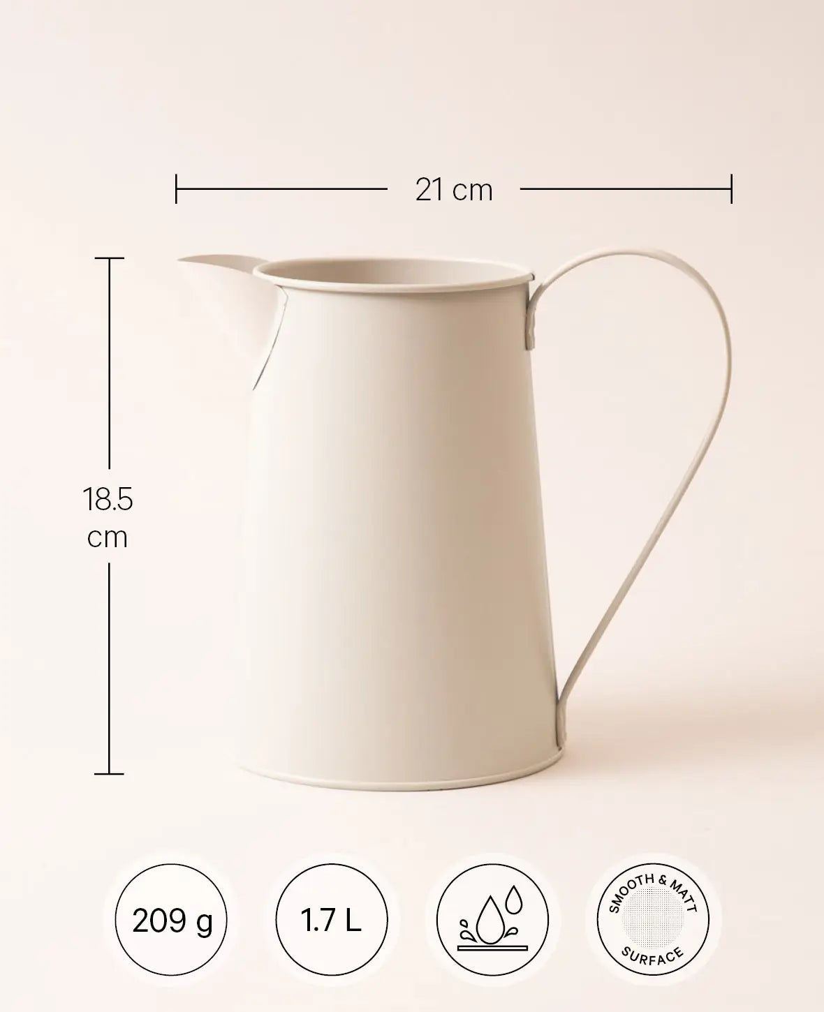 Decorative jug made of tin, taupe, 10x13x19.5cm