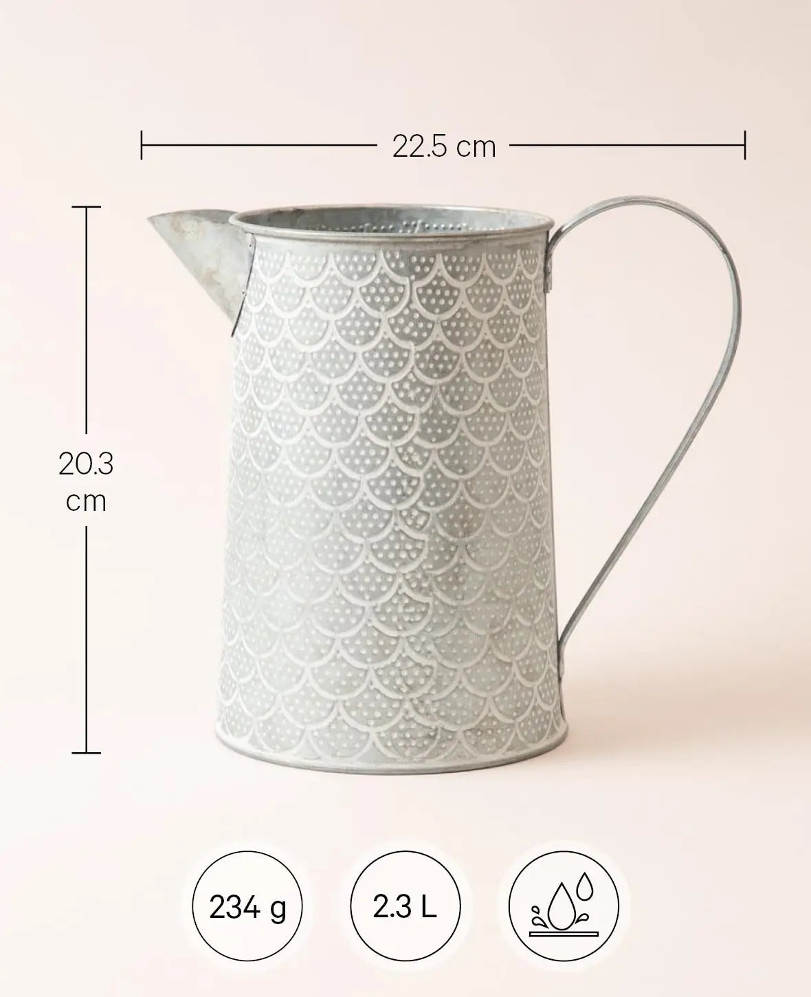 Sheet metal pitcher, Middle East, 12x14x21.5cm