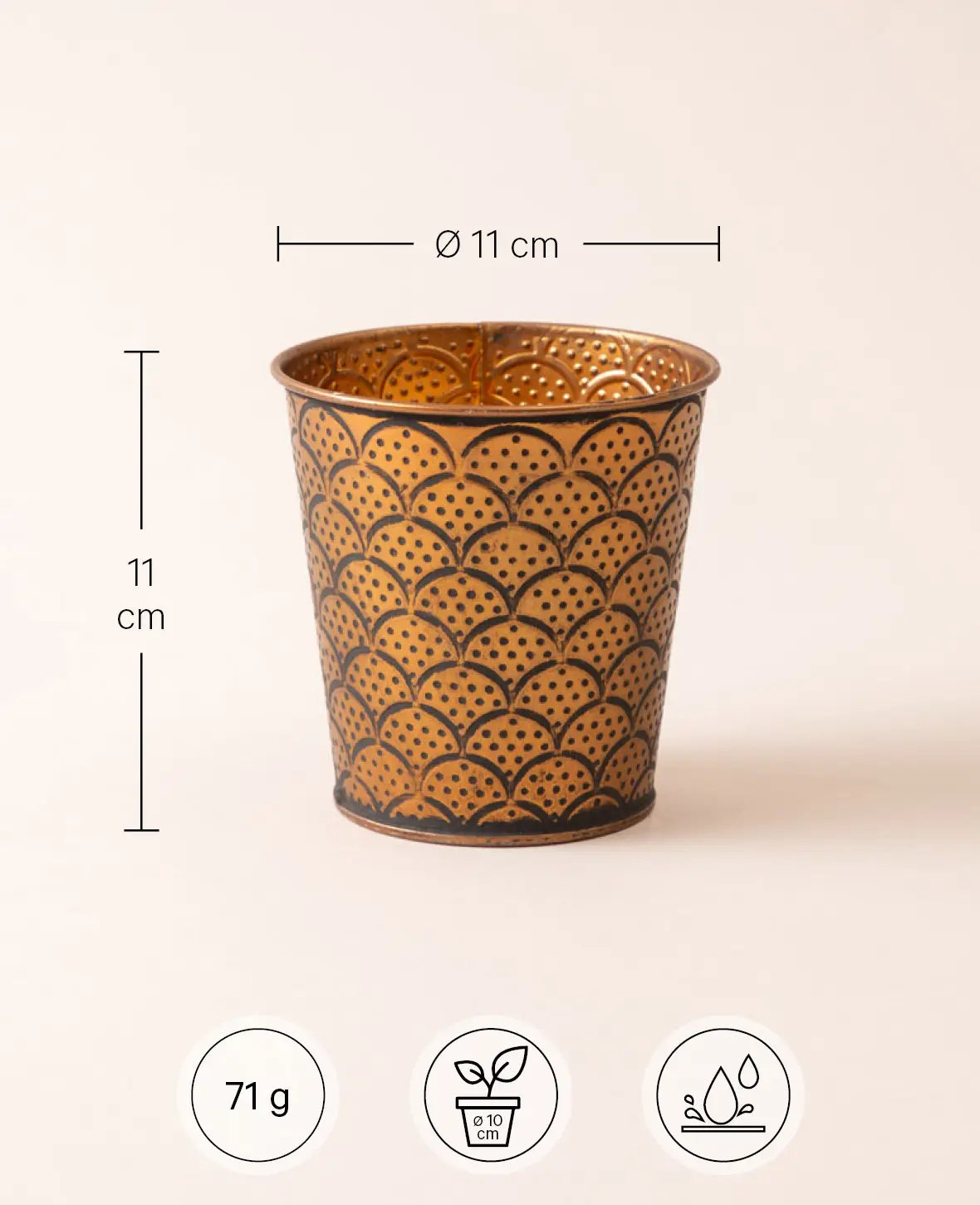Tin pot, Orient, gold 11x11cm