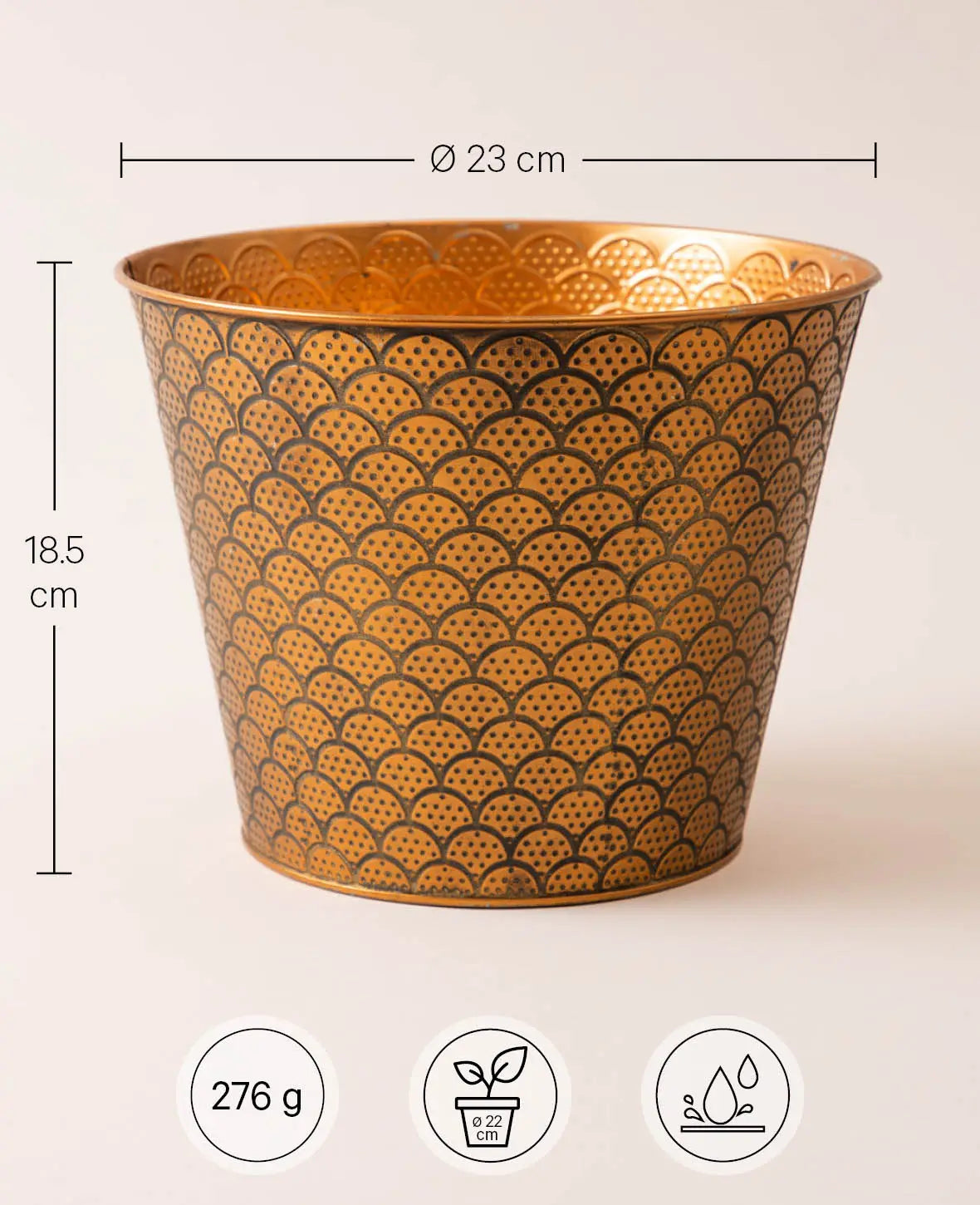 Tin pot, Oriental, Gold, 23x18.5cm