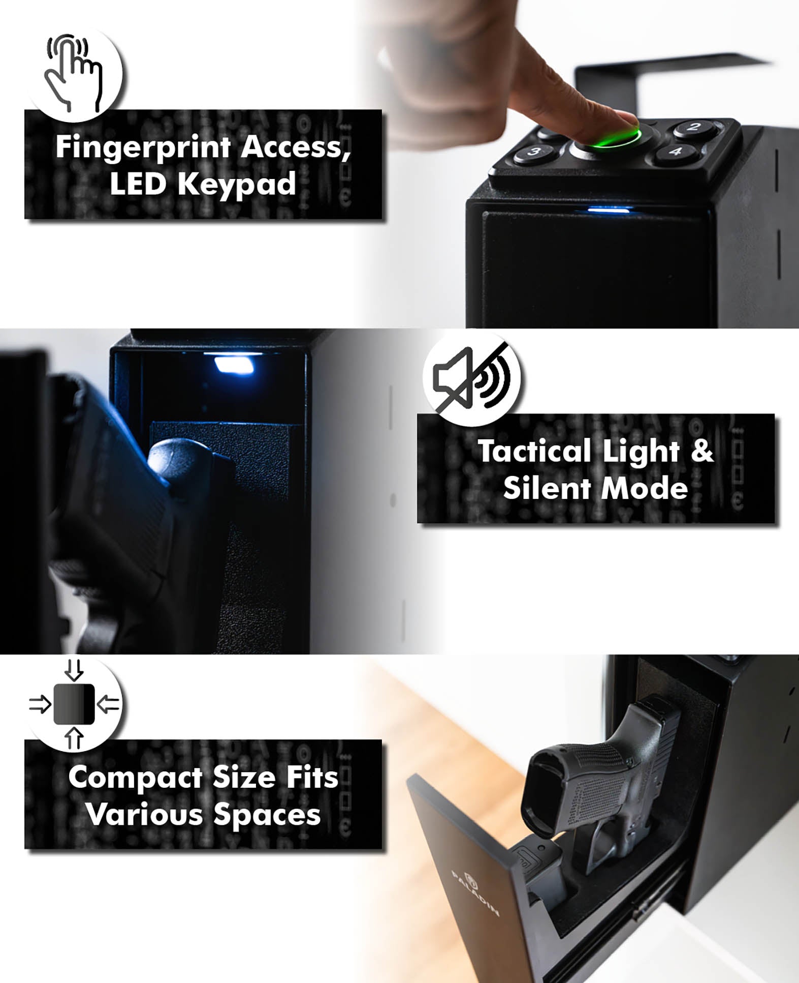 COFFRE-FORT À PISTOLET BIOMÉTRIQUE PALADIN SLIDER