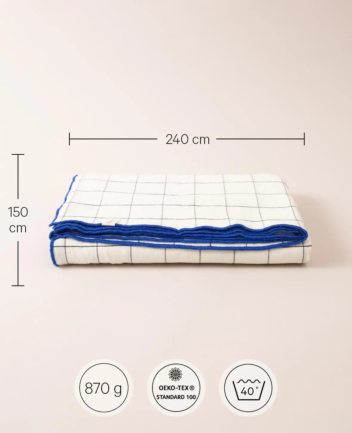 MILOU TABLECLOTH, WHITE CHECKERED, 150 X 240 CM