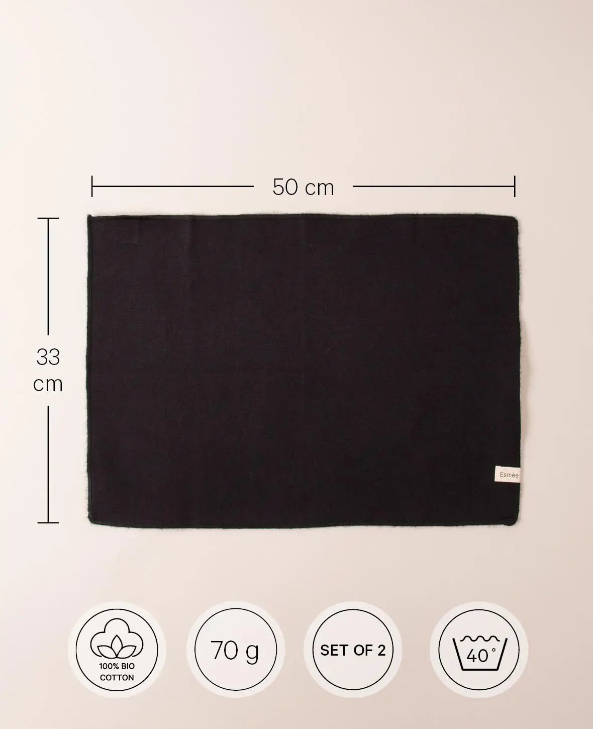 MANI SET DE TABLE NOIR, 2 PCS DE 33 X 50 CM