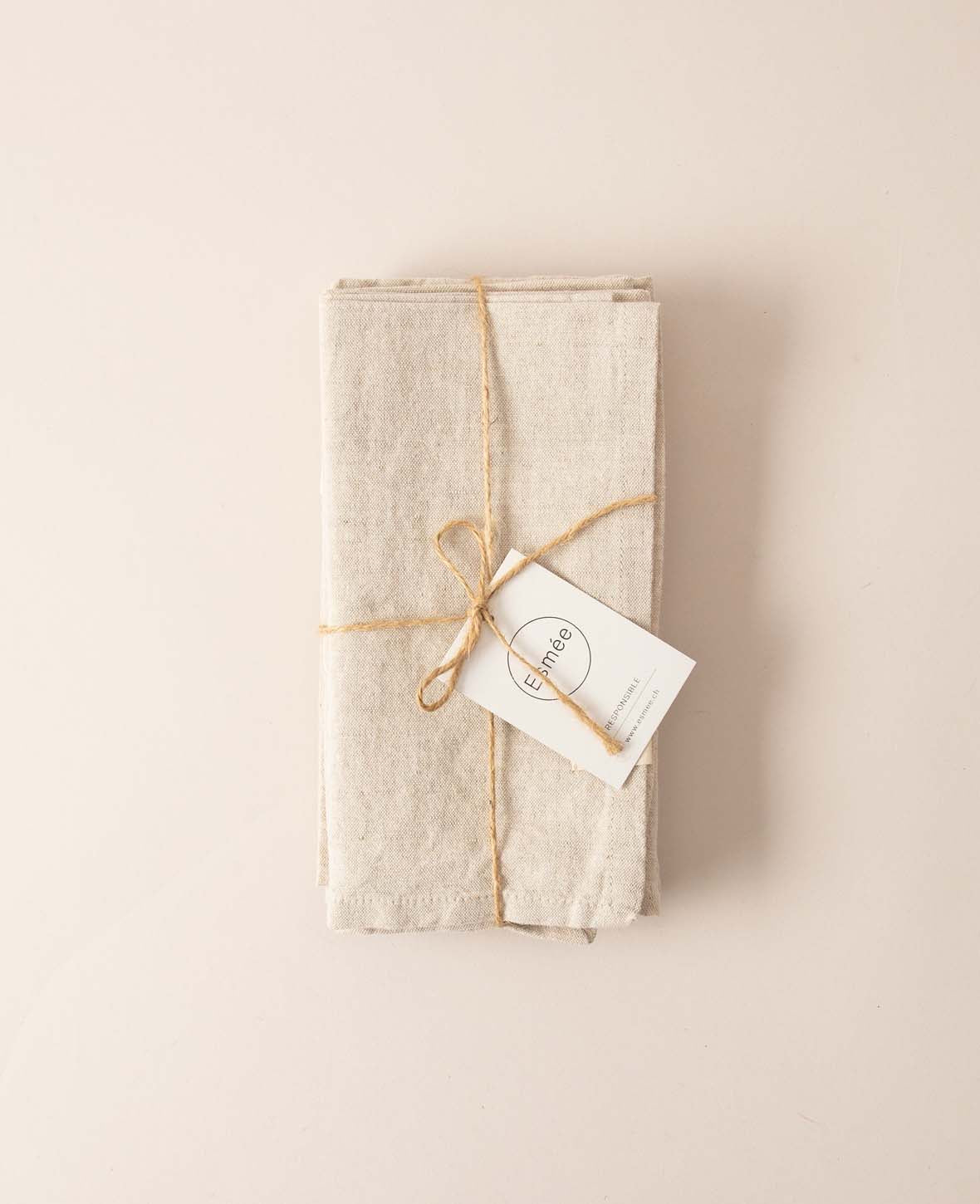 4er Set Stoffservietten “Ted” aus beigem Baumwoll-Leinenmix, 45 cm x 45 cm