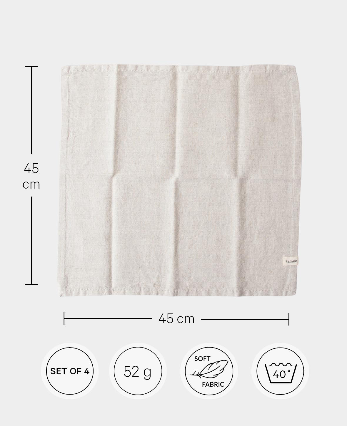 Ted Lot de 4 serviettes de table en tissu, naturel