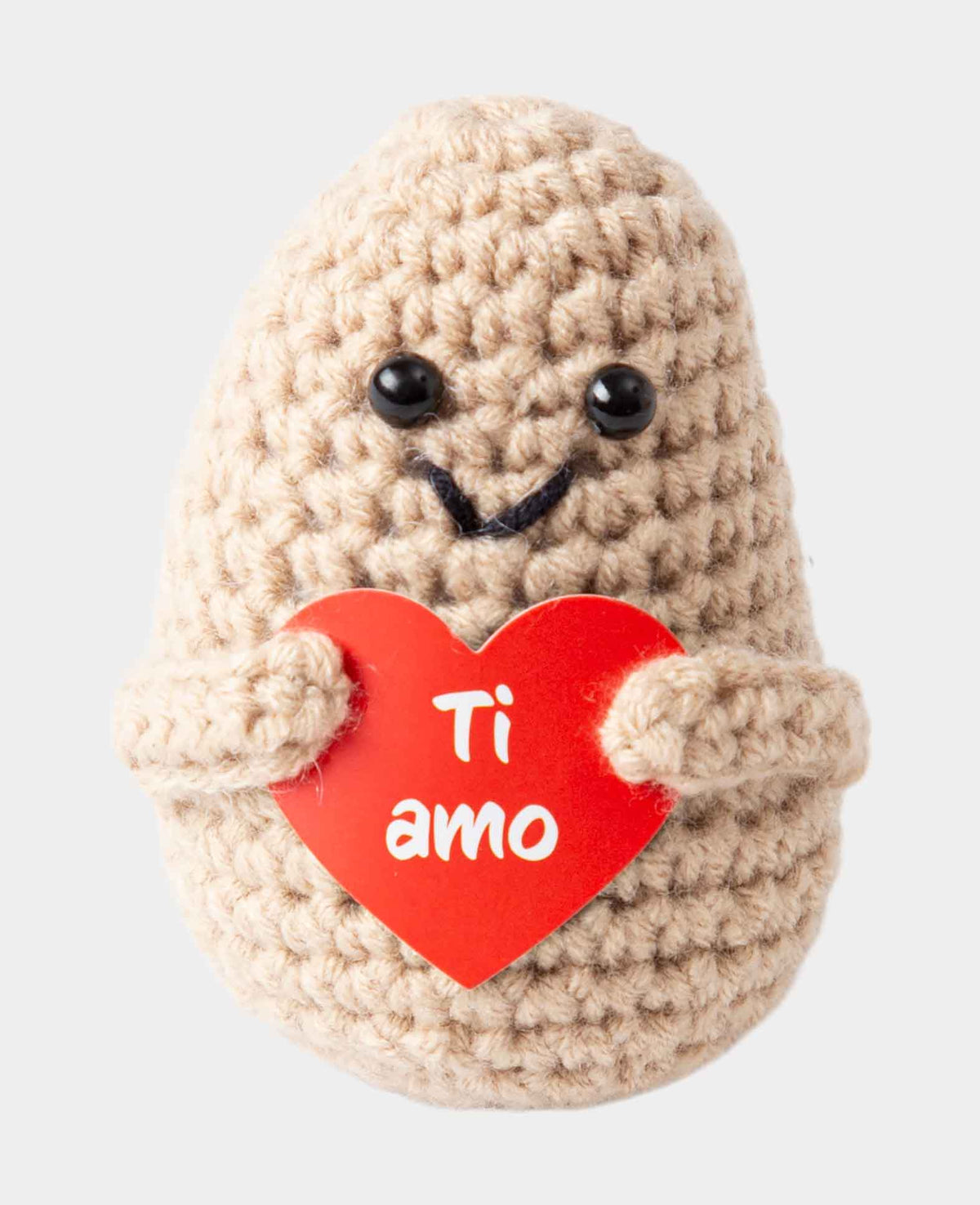 Positive Potato "Ti amo", Gehäkeltes Mini Plüschtier / Glücksbringer, Beige, ca. 7.5 x 4.5 cm
