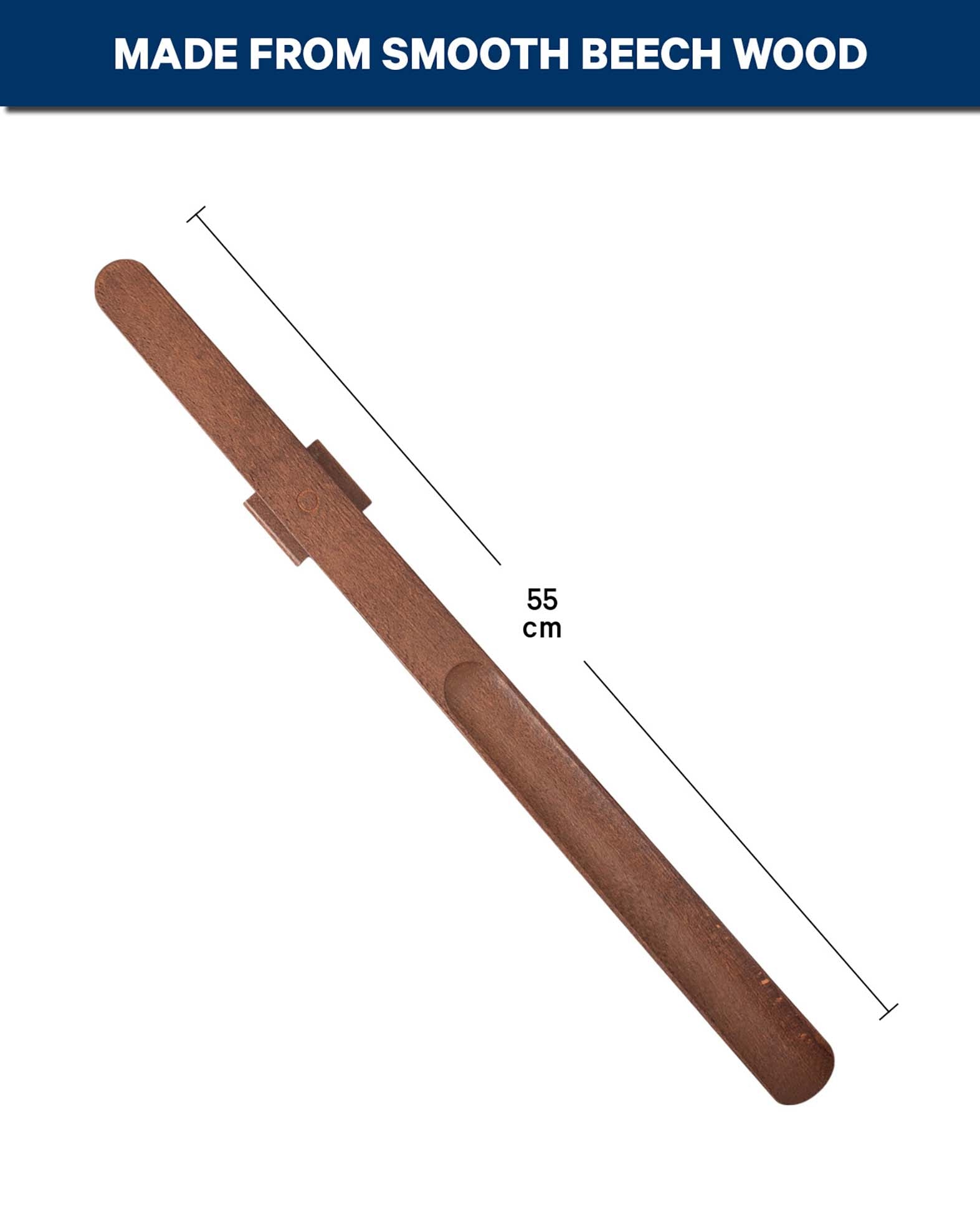 Long beechwood shoehorn with magnetic wall mount
