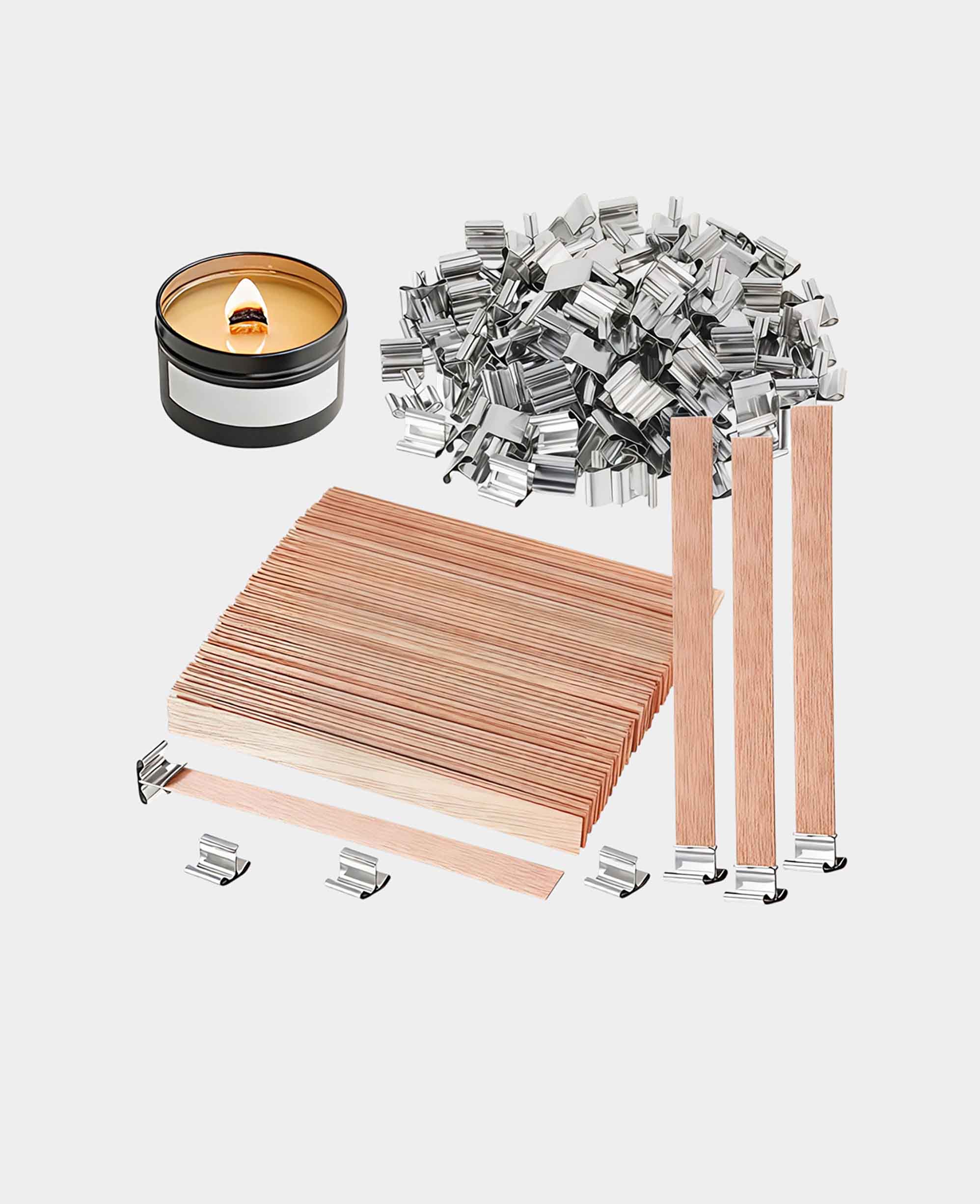 Holzdocht mit Metallhalter für Kerzengiessen, 50 Stück