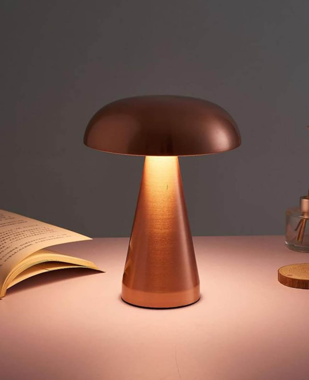 Bronze Mushroom LED Lamp, USB Rechargeable