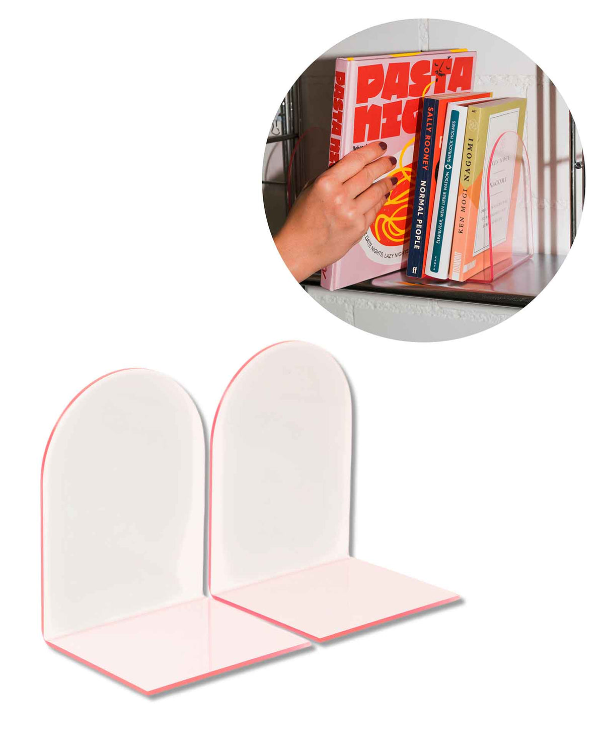 Acrylic retro bookends, pink, 2 pcs.