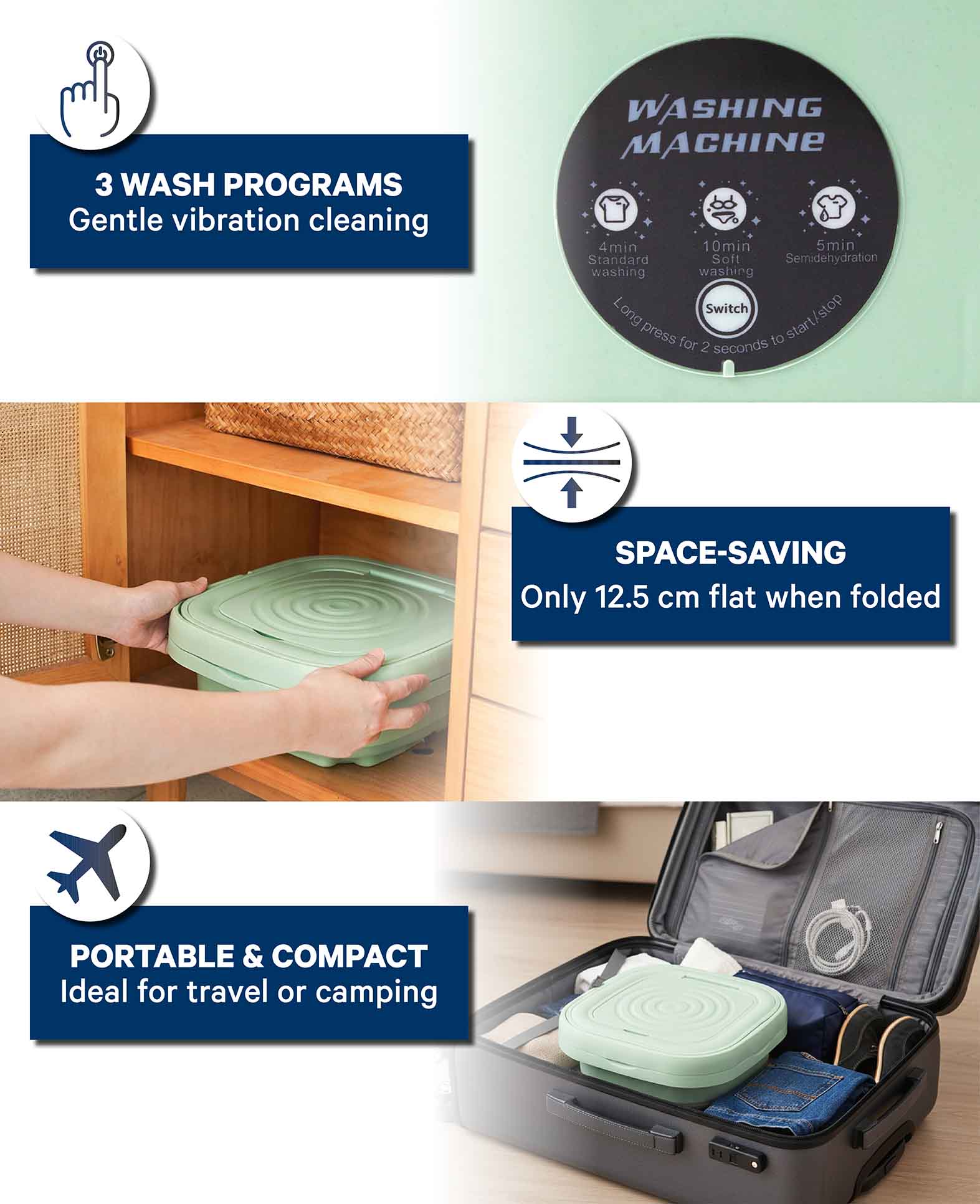 8L Foldable Mini Washing Machine, Green