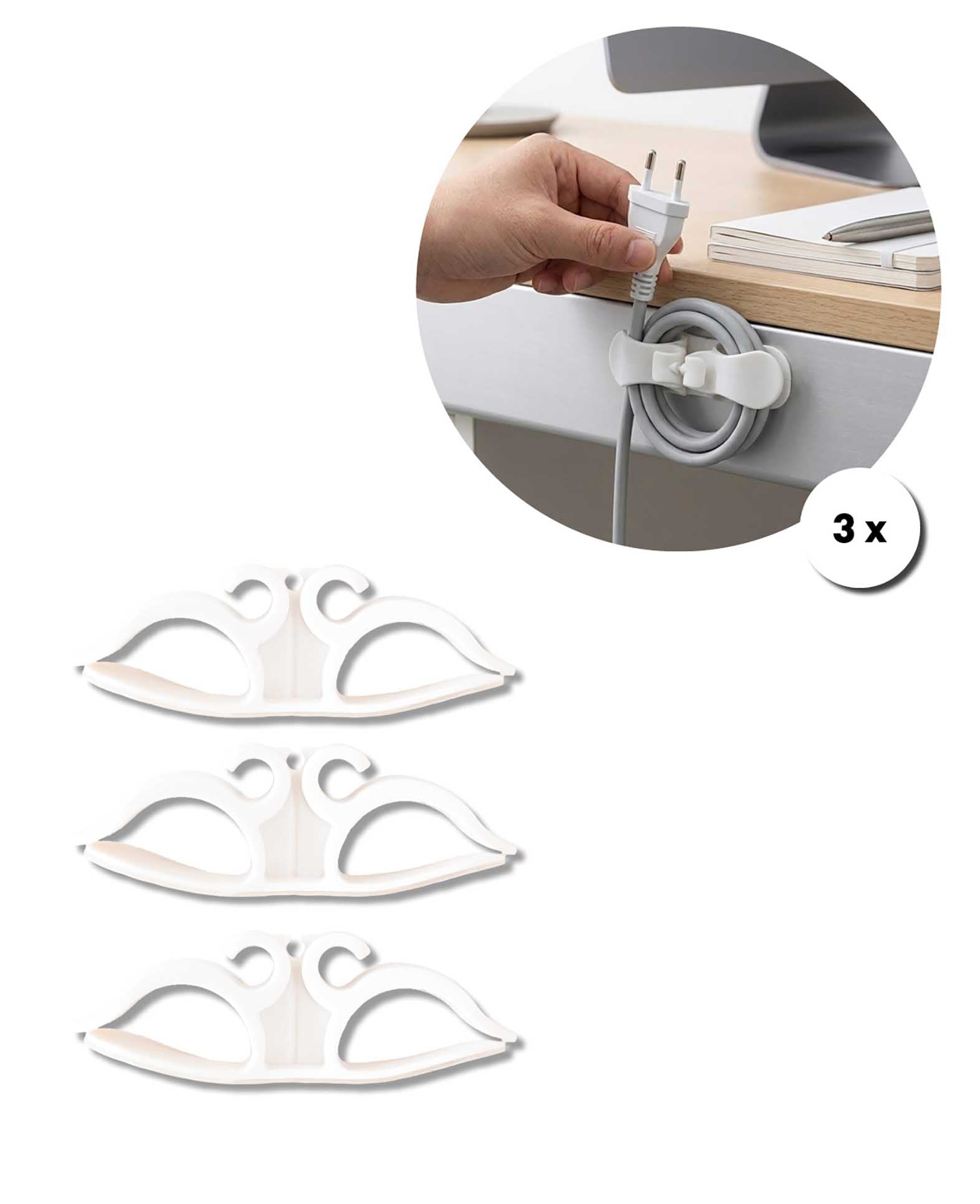 Klebe Kabelroller Set für Stromkabel, 3 Stk, weiss