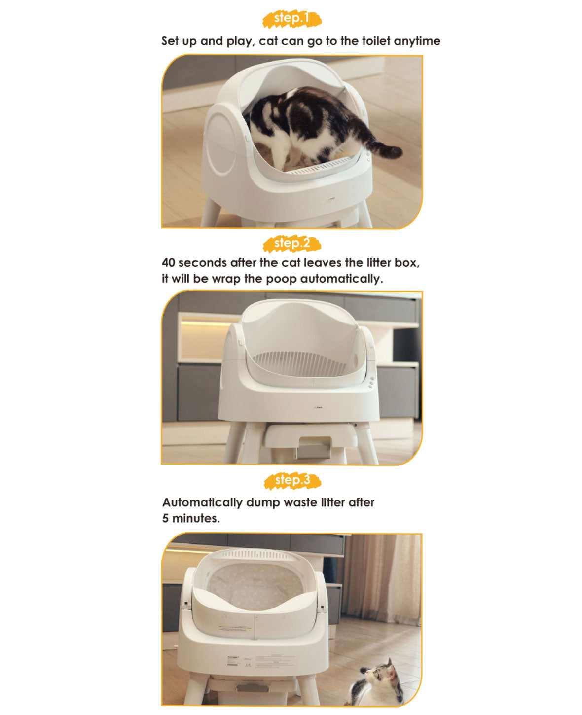 Self-cleaning litter box with bag