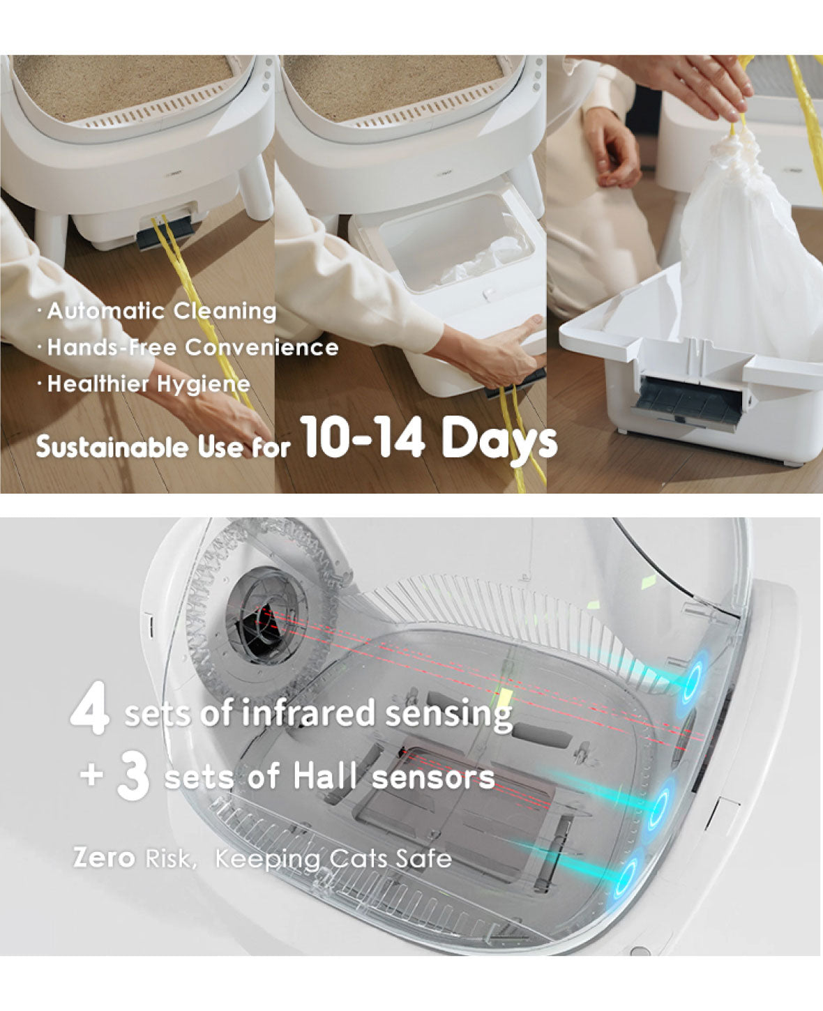 Self-cleaning litter box with bag