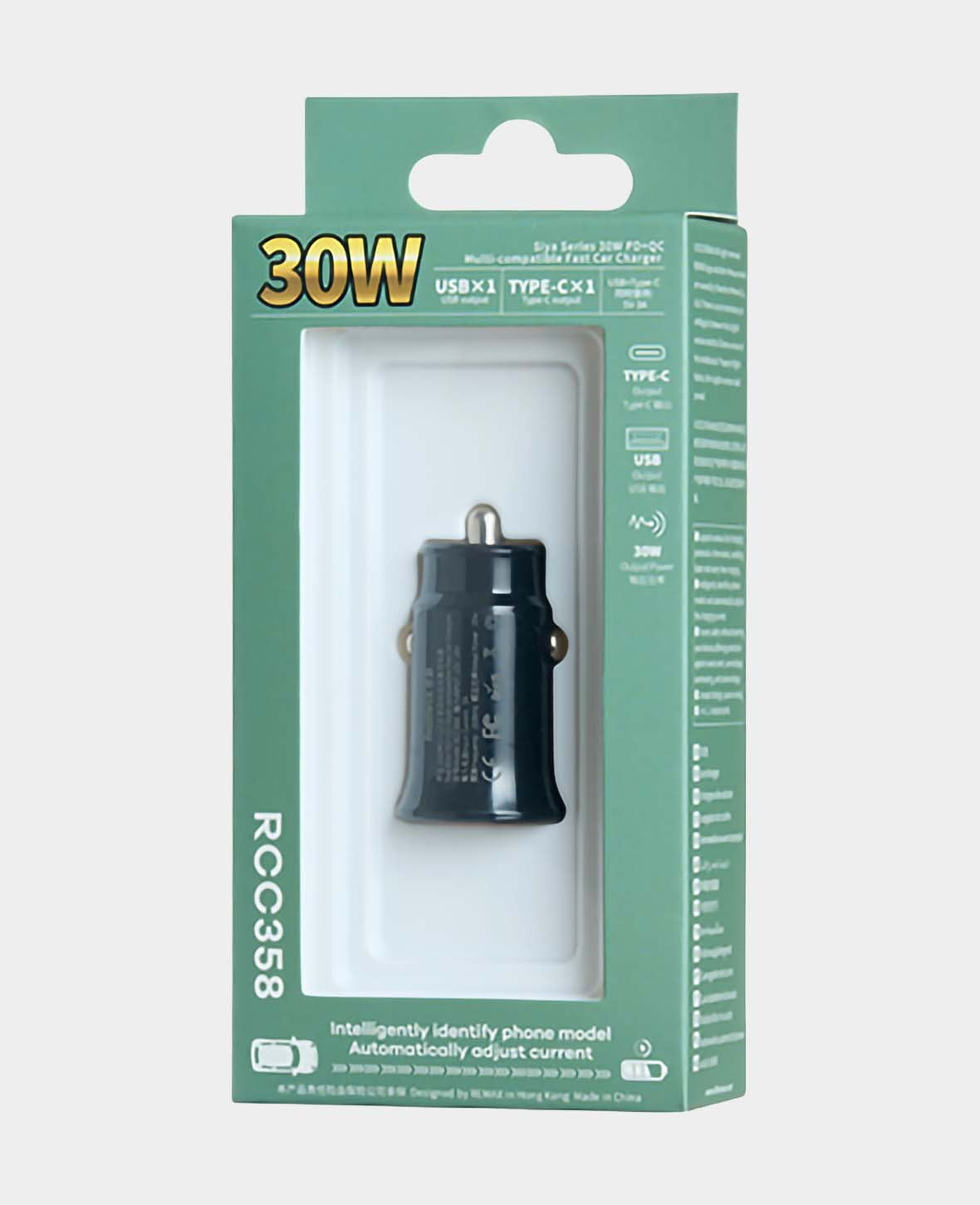 REMAX, Chargeur rapide de voiture multi-compatible, 30 W PD+QC 1C+1A