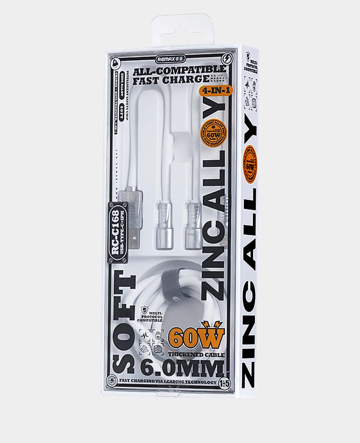 REMAX, Schnell Datenladekabel, 4 in 1, weiss, 60 W