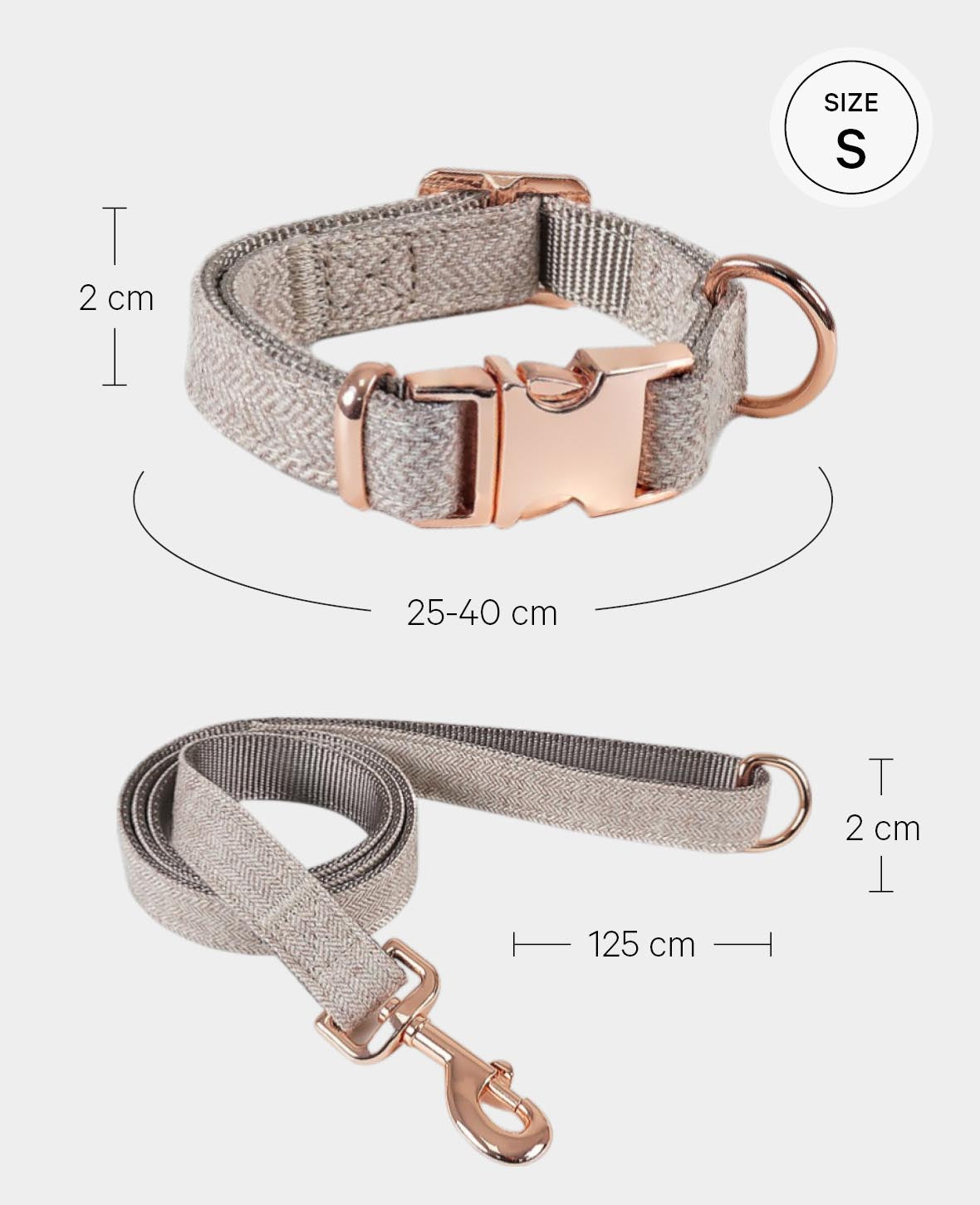 Luxus Hundehalsband mit Leine, beige, S
