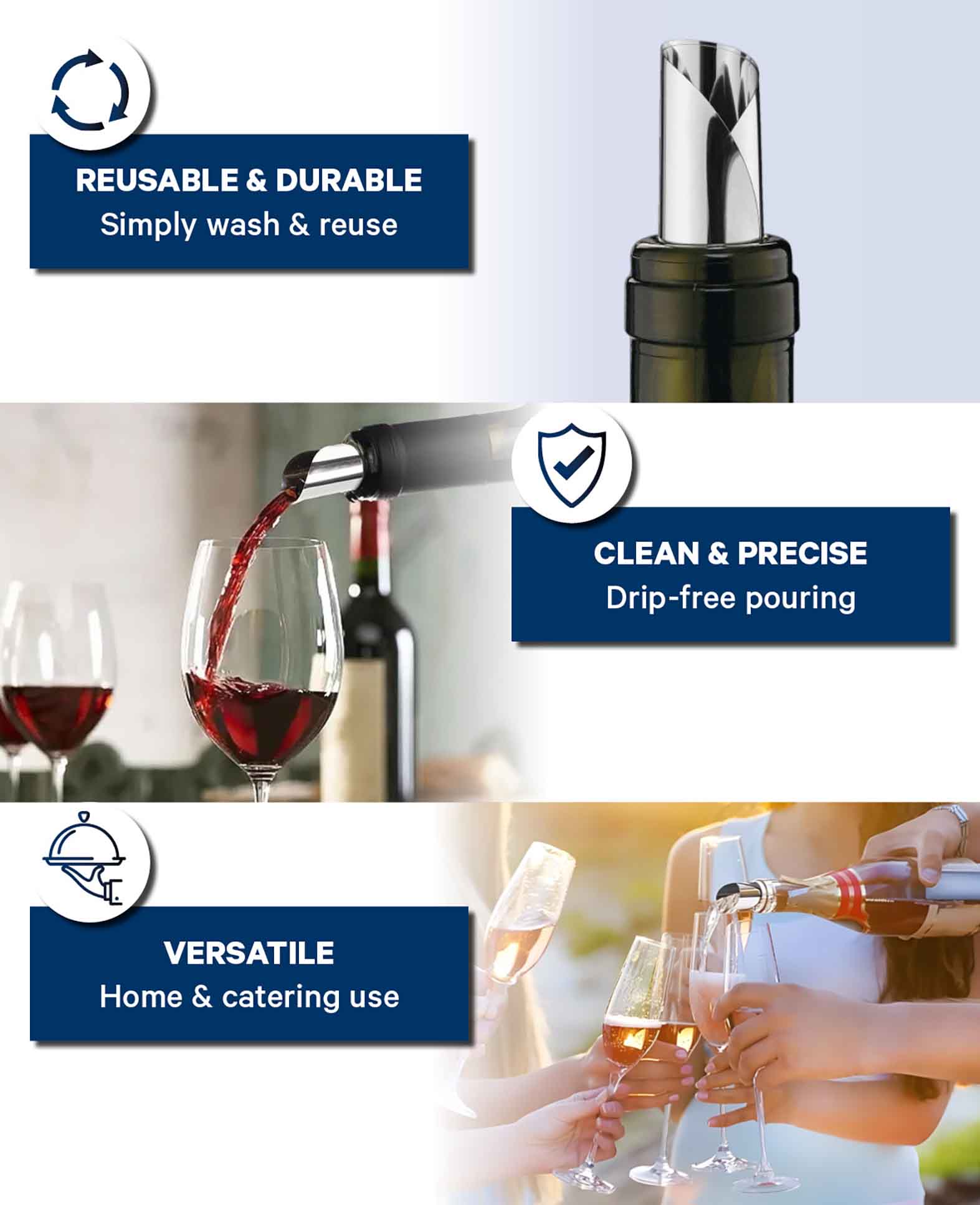 Verseur de vin, stop-goutte, 2 pièces