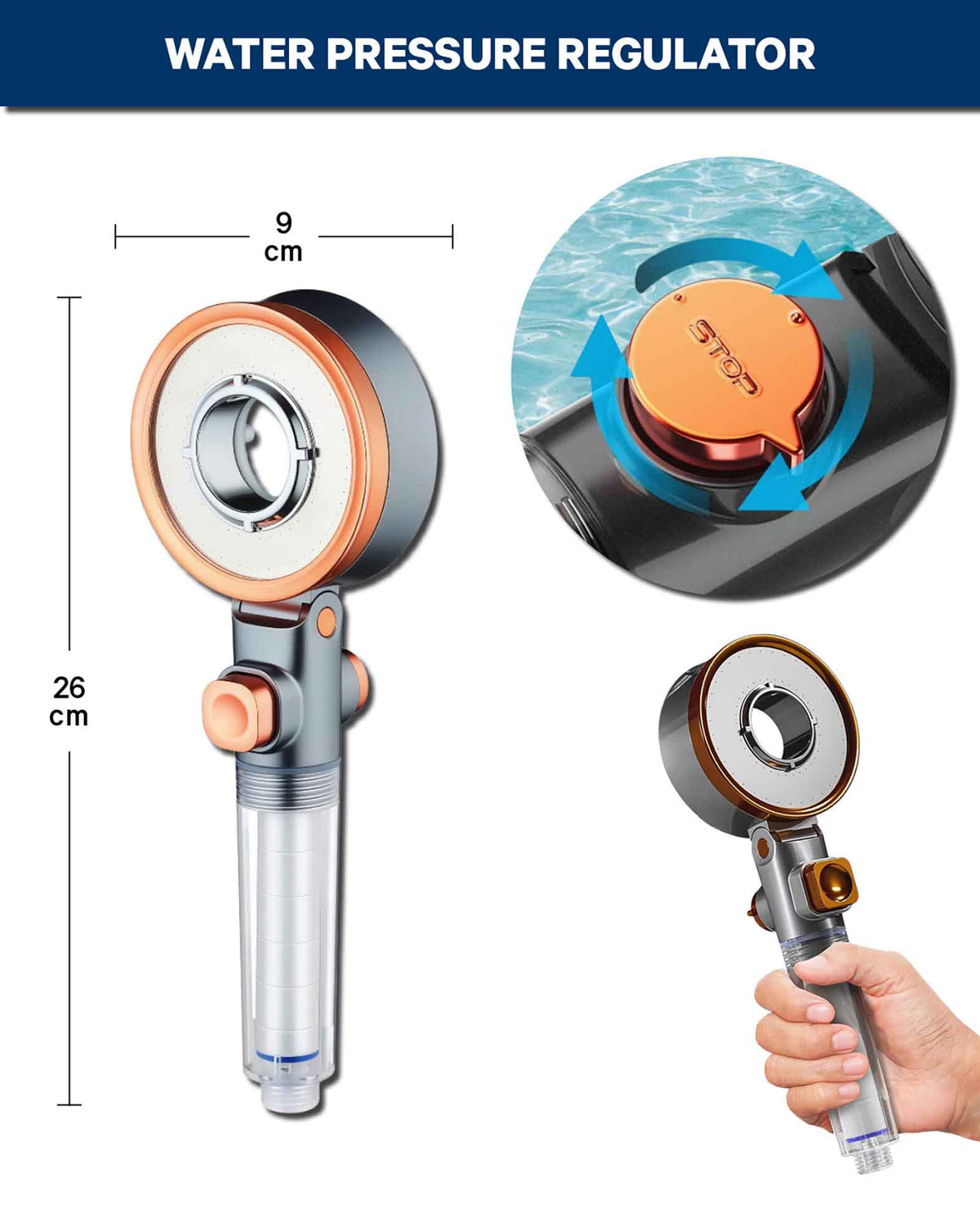Pommeau de douche Power avec filtre et 1 filtre supplémentaire, argent, 9 x 26 cm